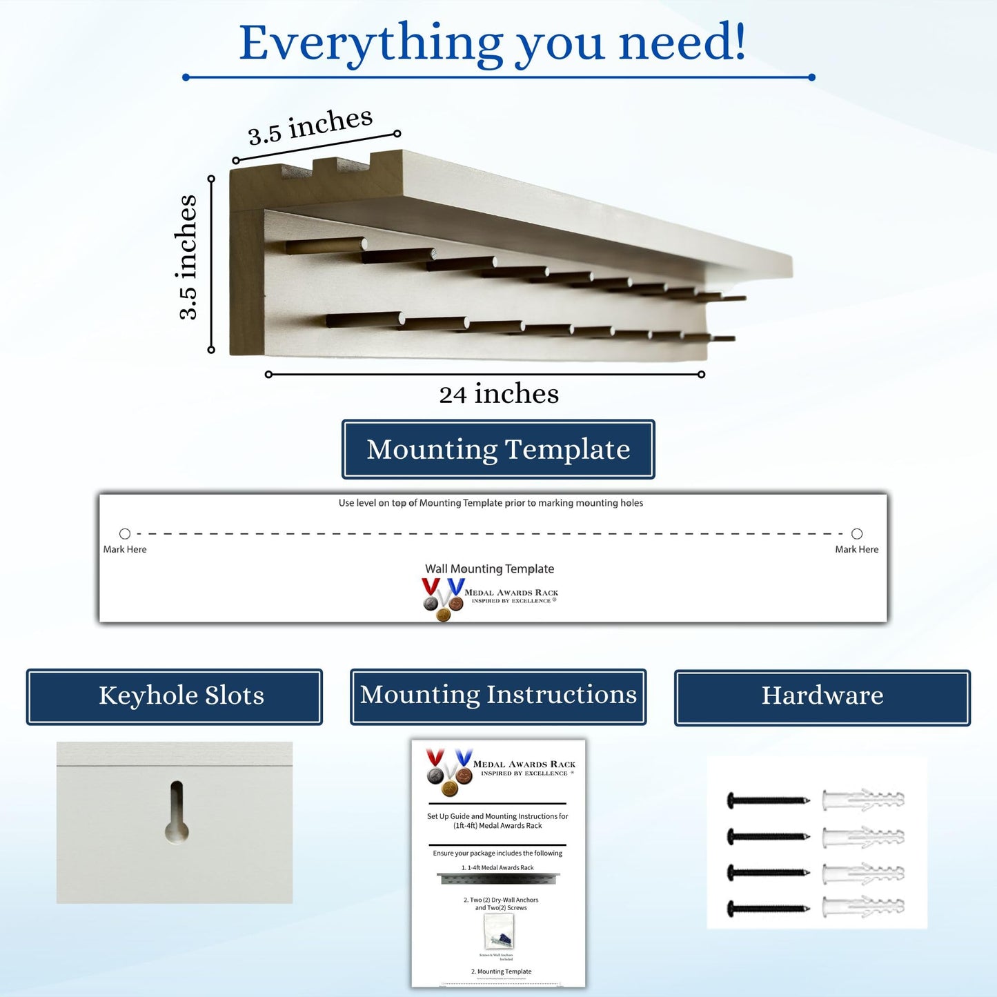 2ft- Medal Awards Rack- Premier Medal Hanger Display and Trophy Shelf - Multi-Purpose Trophy and Medal Holder for Medal Display, Plaques, Pictures, Trophies and more Solid Wood