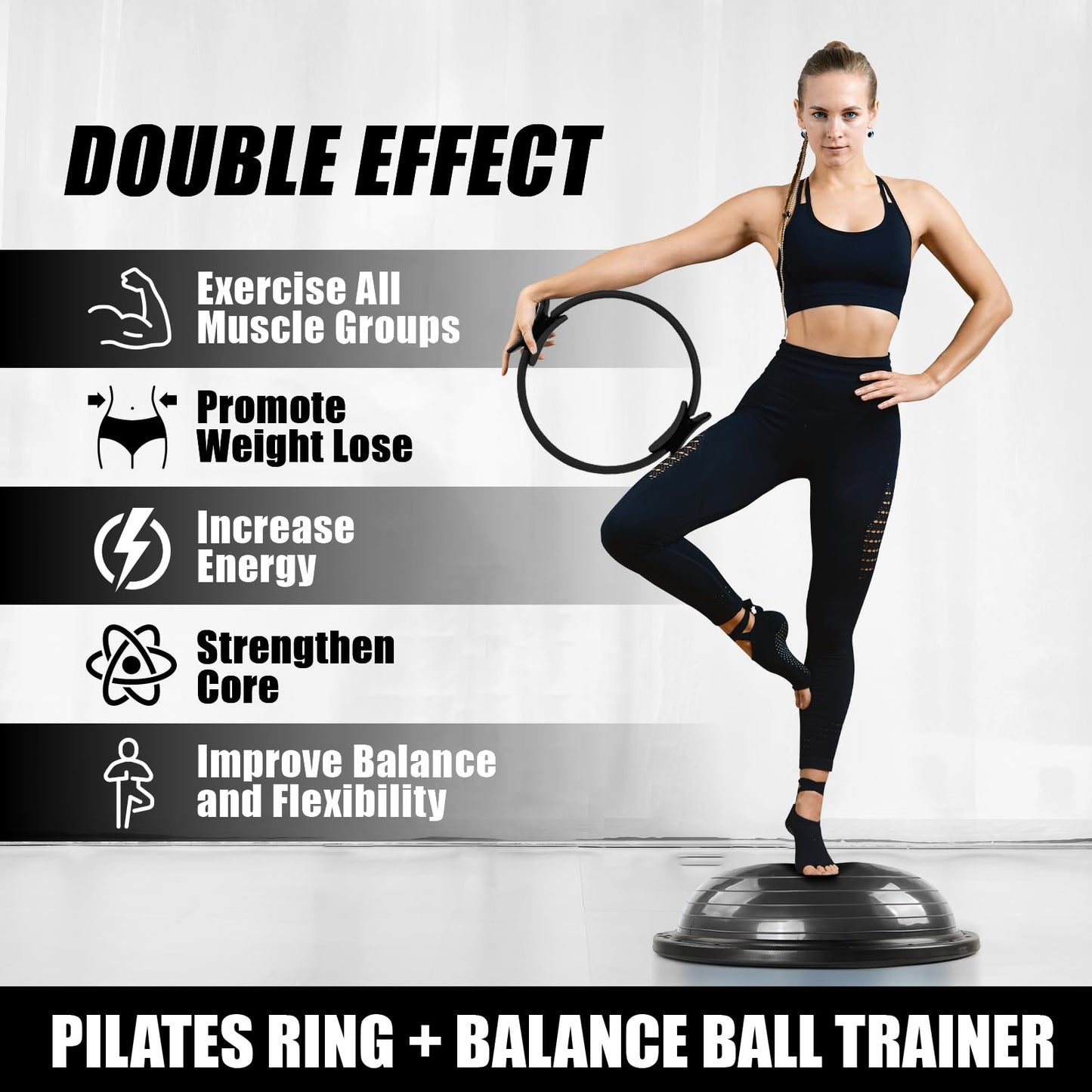 RitFit Pilates Ring Circle and Balance Ball Trainer, 14 Inch Magic Fitness Circle, Half Ball for Yoga,Fitness,Strength Exercise, Black