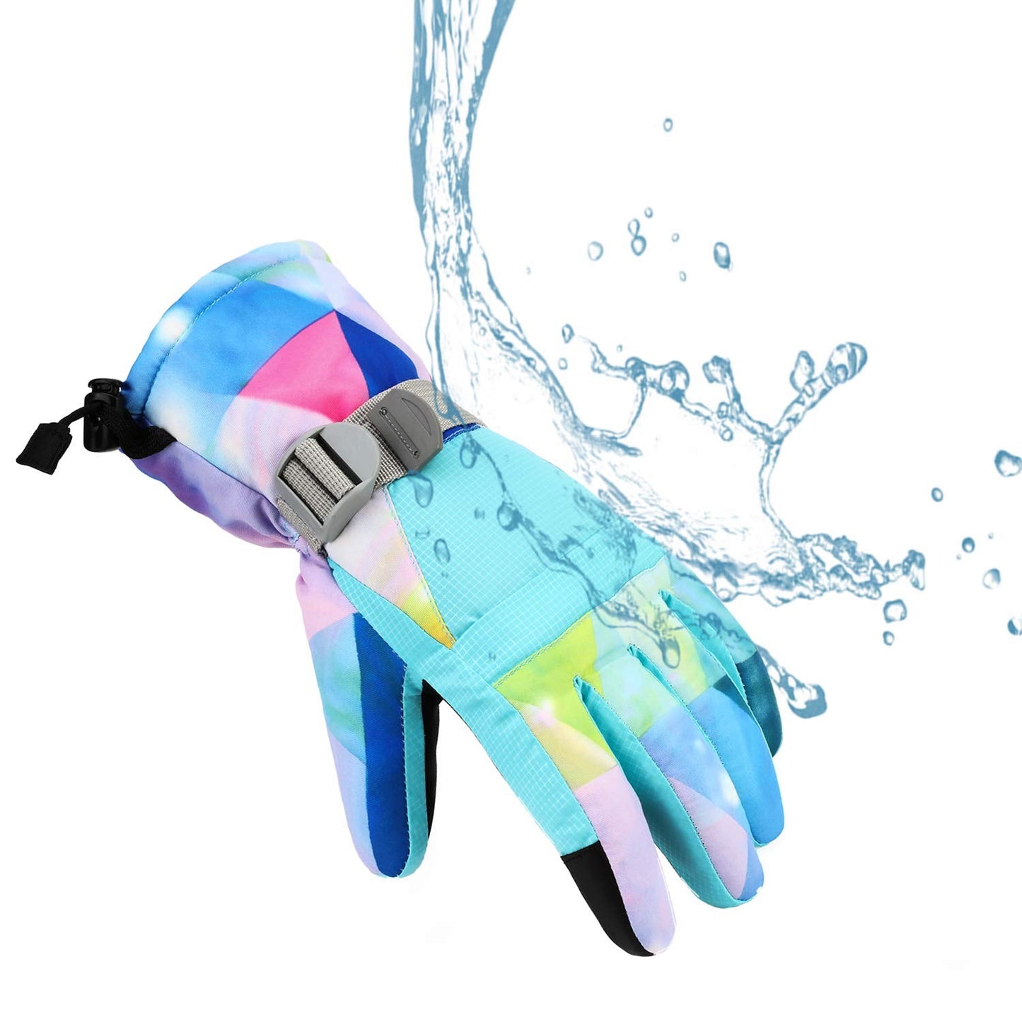 Yidomto Ski Gloves, Waterproof Touchscreen Snow Gloves, Warm Winter Gloves for Cold Weather, Thermal Snowboarding Gloves - for Men Women Kids Boys and Girls (Light Blue-XS)