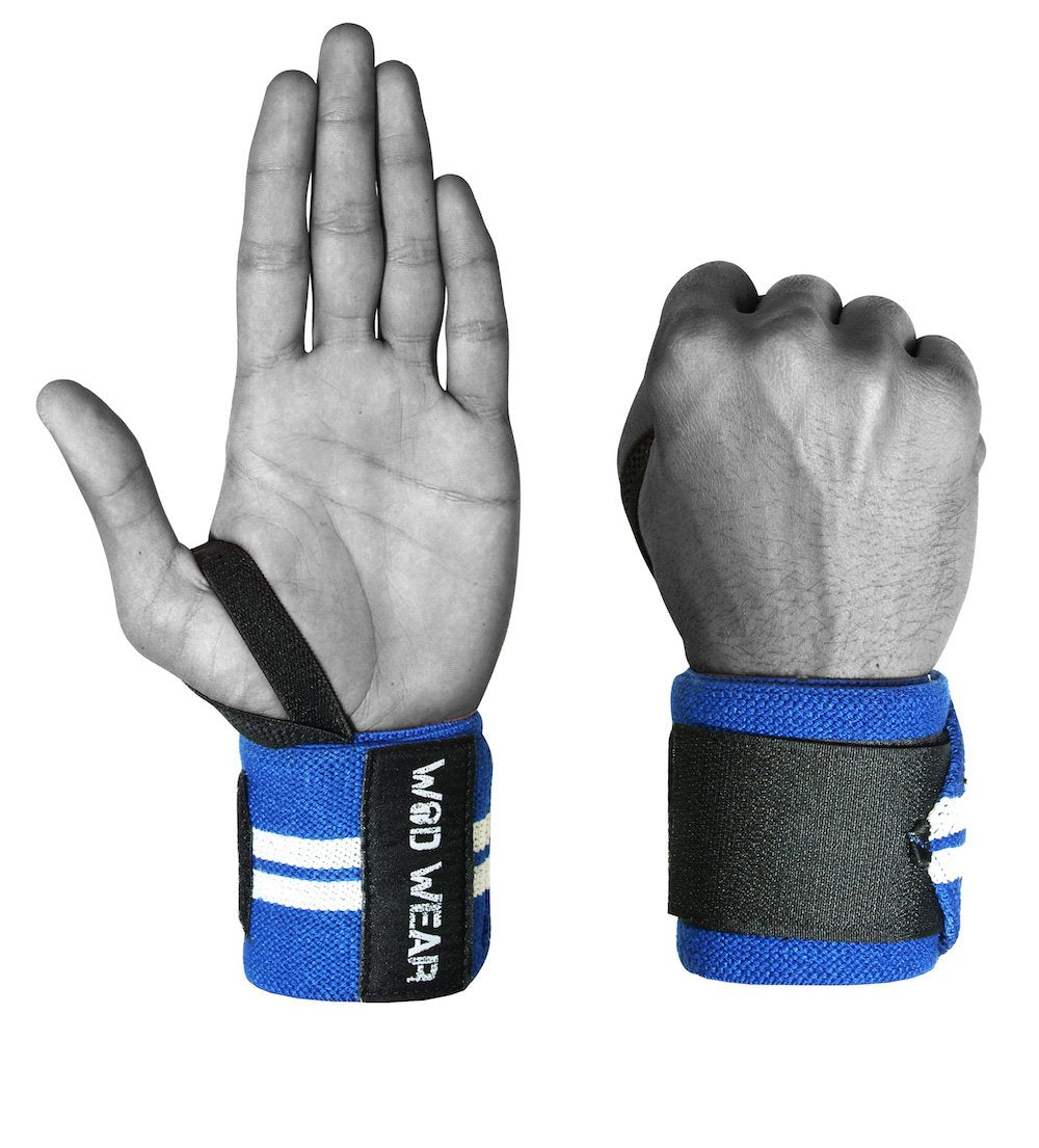 WOD Wear Wrist Wraps (Blue - White Stripe)