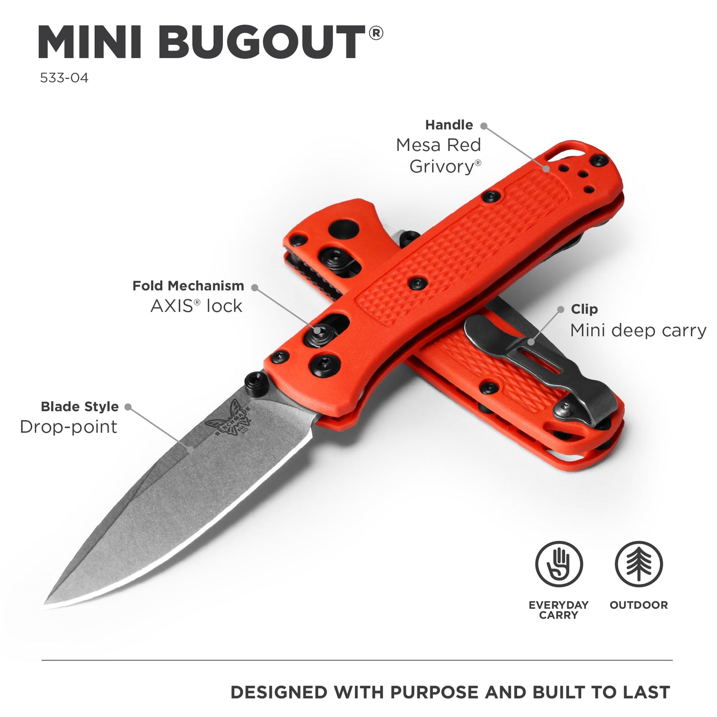 Benchmade - Mini Bugout 533 Folding Knife with Mesa Red Grivory Handle (533-04)