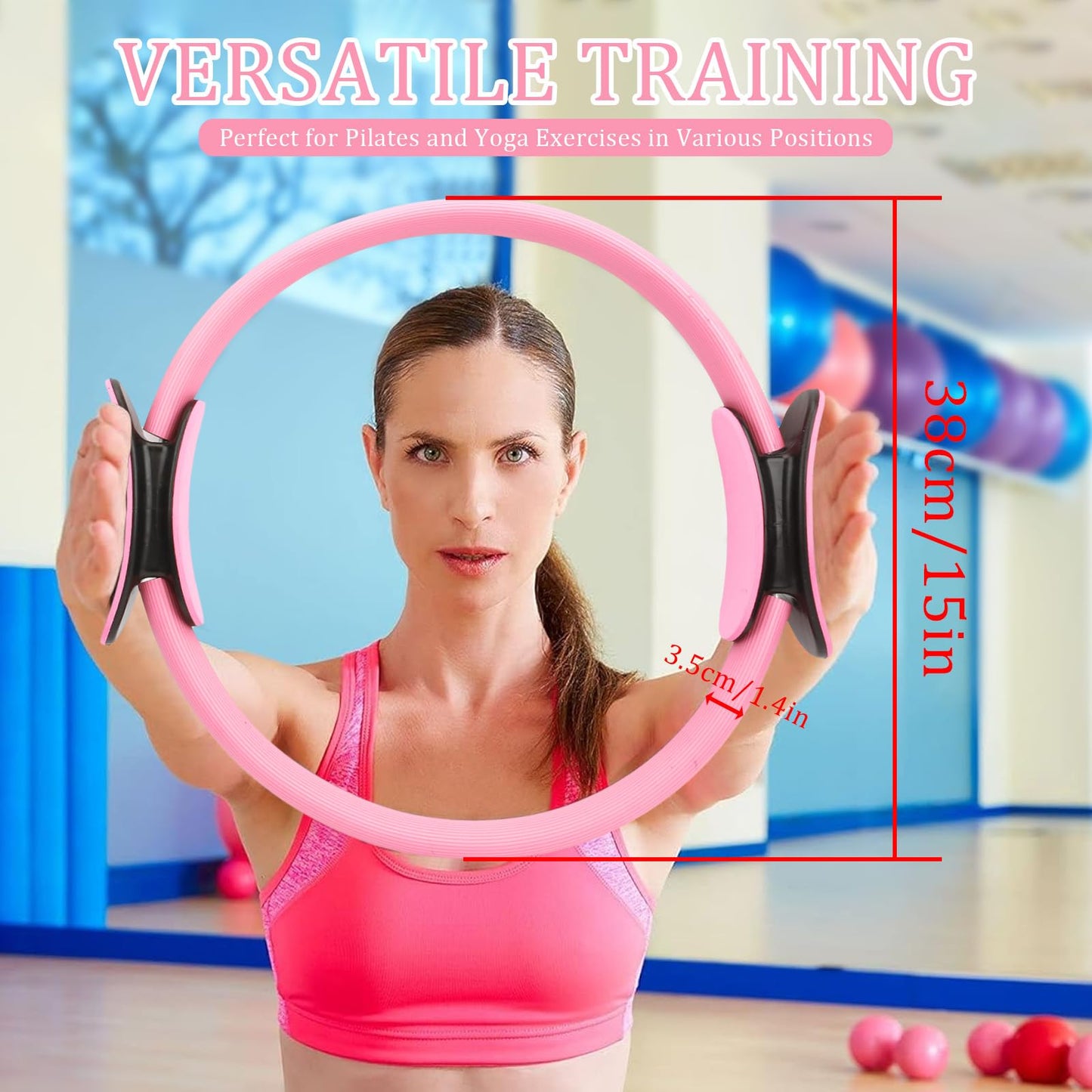 Gavigain Yoga Circle 4 Color Double Grip Yoga Pilates Ring Resistance Circle Portable Fitness Circle for Thigh and Leg Fitness Muscle Lines (Pink)