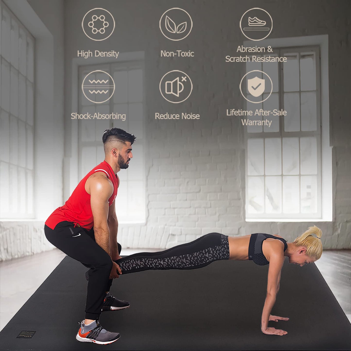 GXMMAT Large Exercise Mat 6'x6'x7mm, Workout Mats for Home Gym Flooring, Extra Wide and Thick Durable Cardio Mat, High Density Non Slip Fitness Mat for Plyo, MMA, Jump Rope, Stretch, Shoe Friendly