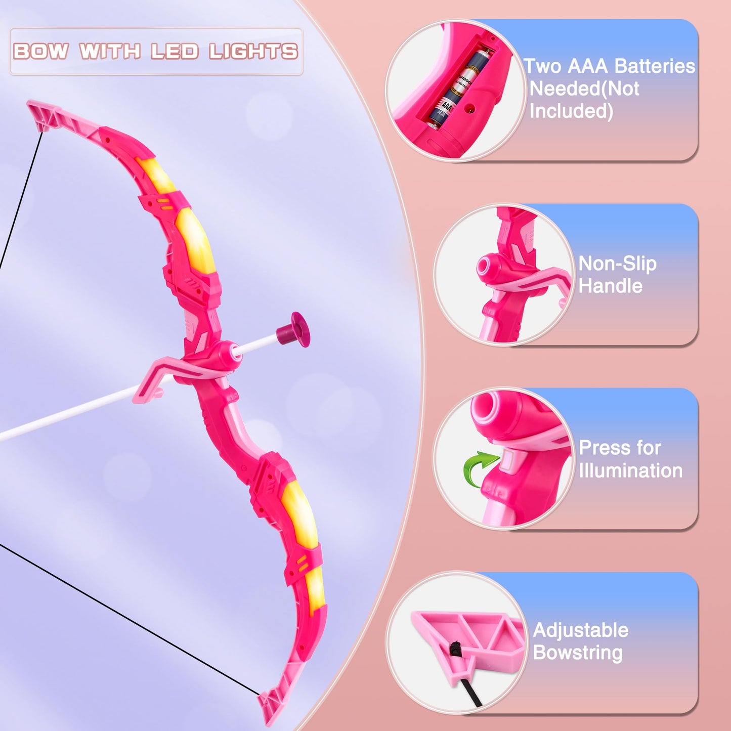 Bow and Arrow Set Girl Toys: 2 Pack LED Light Up Archery Set with 20 Suction Cup Arrows, Birthday Gift for Girls 5 6 7 8 9 10 11 12 Year Old, Outdoor Activities Toys Essentials for Kids Age 4-8 8-12