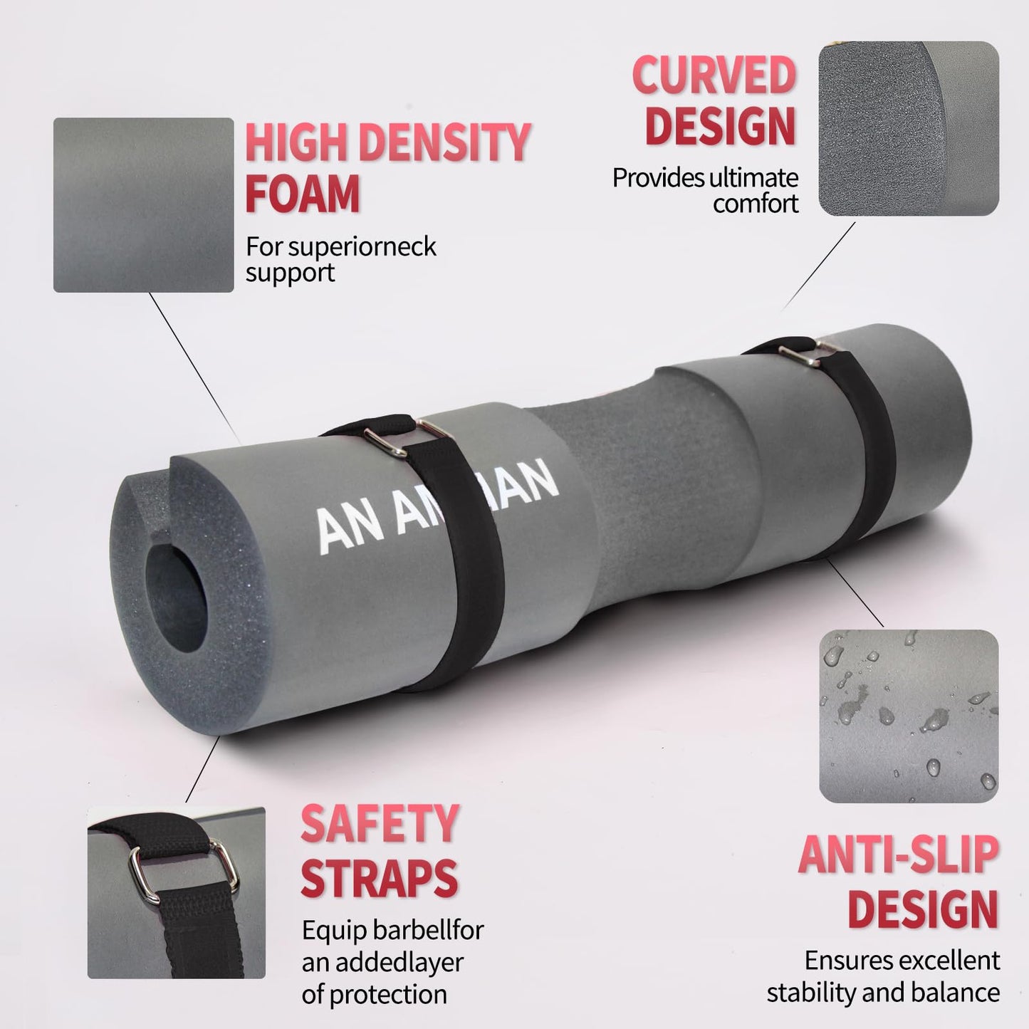 AN AMMAN Barbell Pad Perfect for Squat, Hip Thrust - Relieves Neck and Shoulder Pain Thick Foam Cushion - Gym Workout Smith Machine Thruster Weightlifting Green