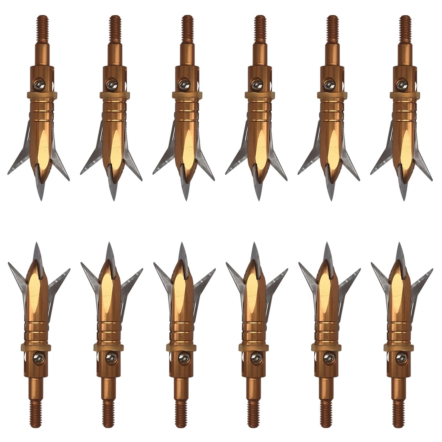 e5e10 12pcs Hunting Broadheads 100 Grain Archery Broadheads New Stell Broadheads + 1 pcs Black Broadhead Case for Arrowheads (Golden)