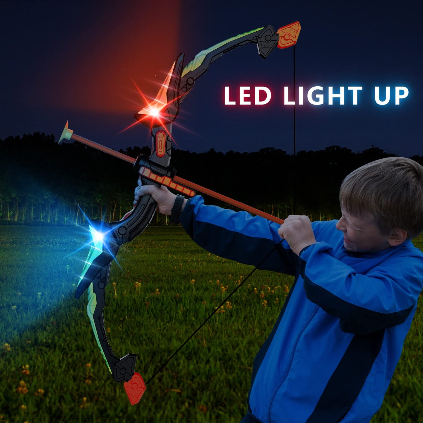 Kids Bow and Arrow Toy Set, LED Light Up Archery Toys with 8 Suction Cups Arrows, Outdoor Indoor Shooting Games Toys for 6 7 8 9 10 11 12 Year Old Boys Grils Birthday Gifts
