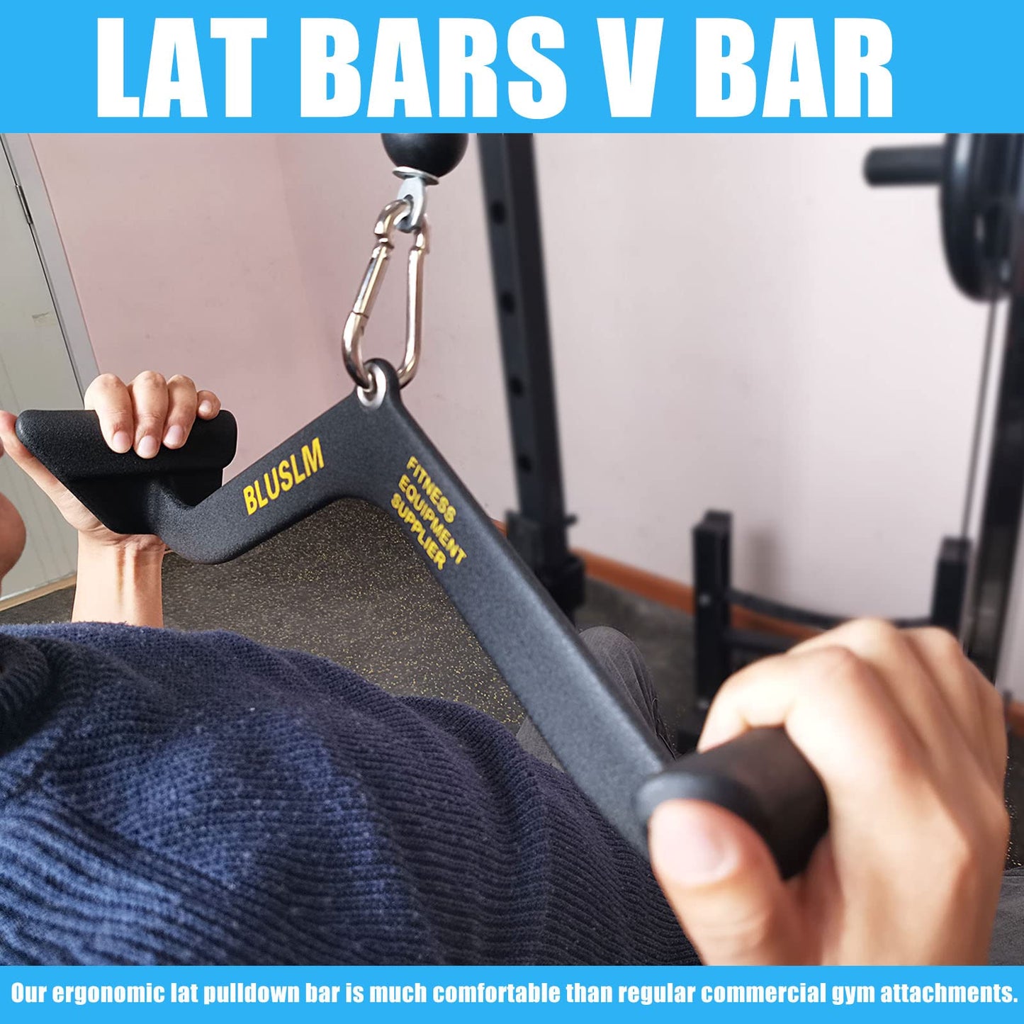 LAT Pull Down Bar for Cable Machine, LAT Pulldown Attachments T Bar V Bar Cable Attachment, Back Tricep Bar Strength Training Handle (BL05)