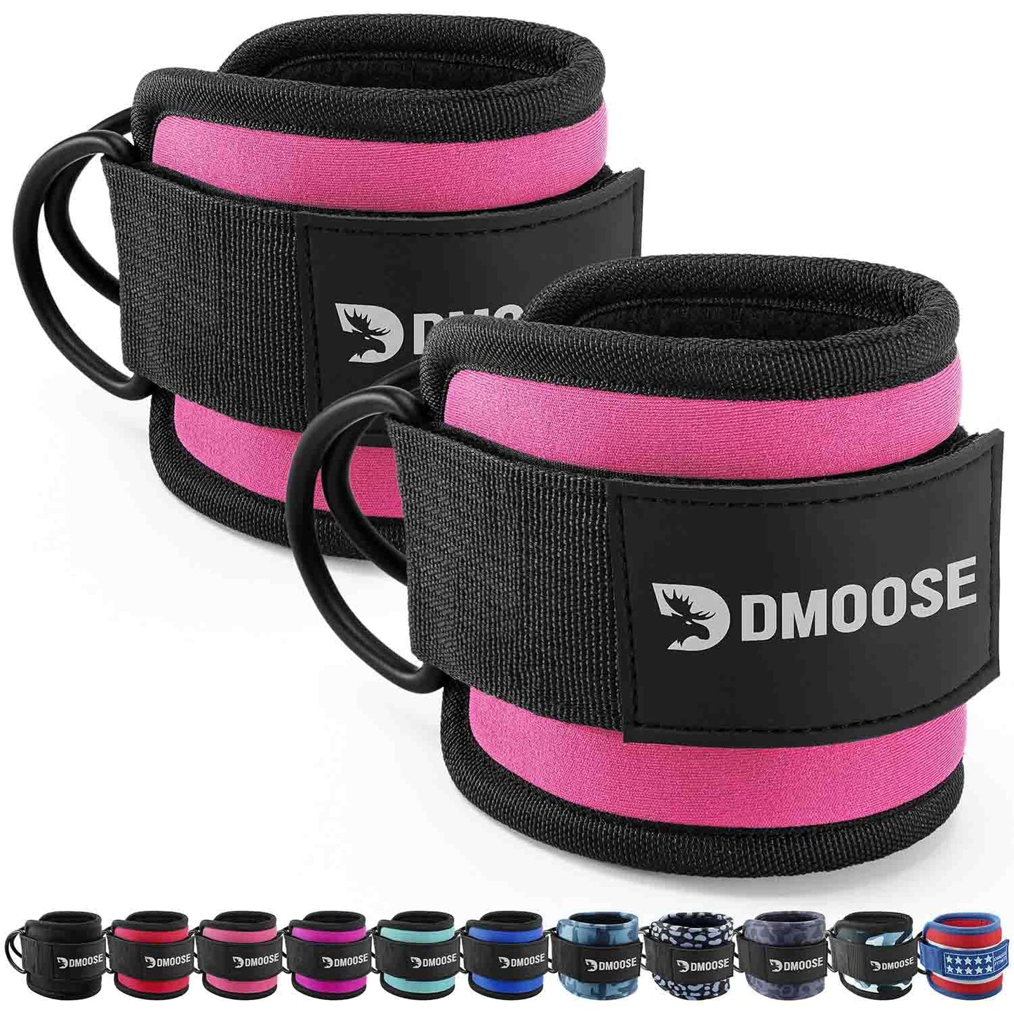 DMoose Ankle Strap for Cable Machine - One Size Fit with Premium Padding, Glute Kickback Ankle Strap, Ankle Cable Straps for Workout, Booty Workout, Leg Extension, Hip Abductors & Lower Body Exercises (pink - pair)