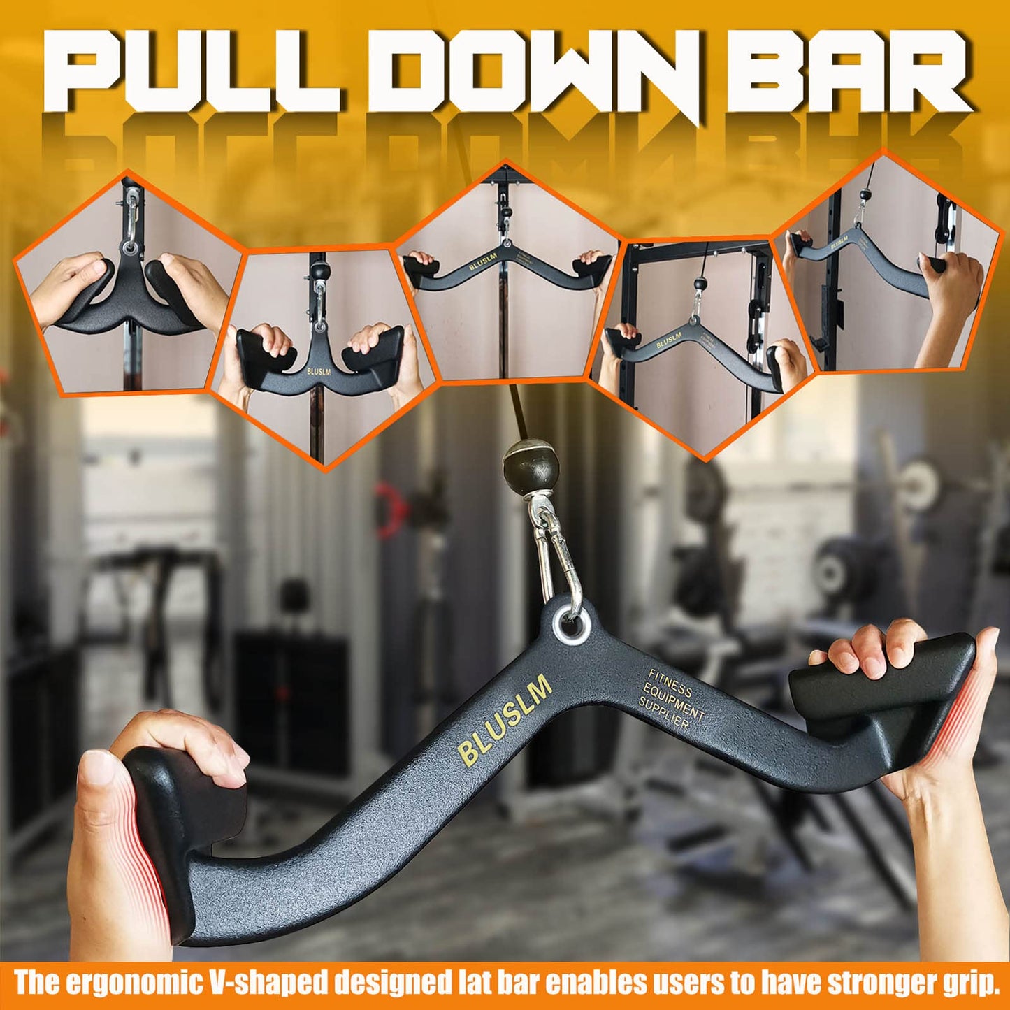 Lat Pull Down Bar for Cable Machine, Lat Pulldown Attachments T Bar V Bar Cable Attachment, Back Tricep Bar Strength Training Handle (BL06)