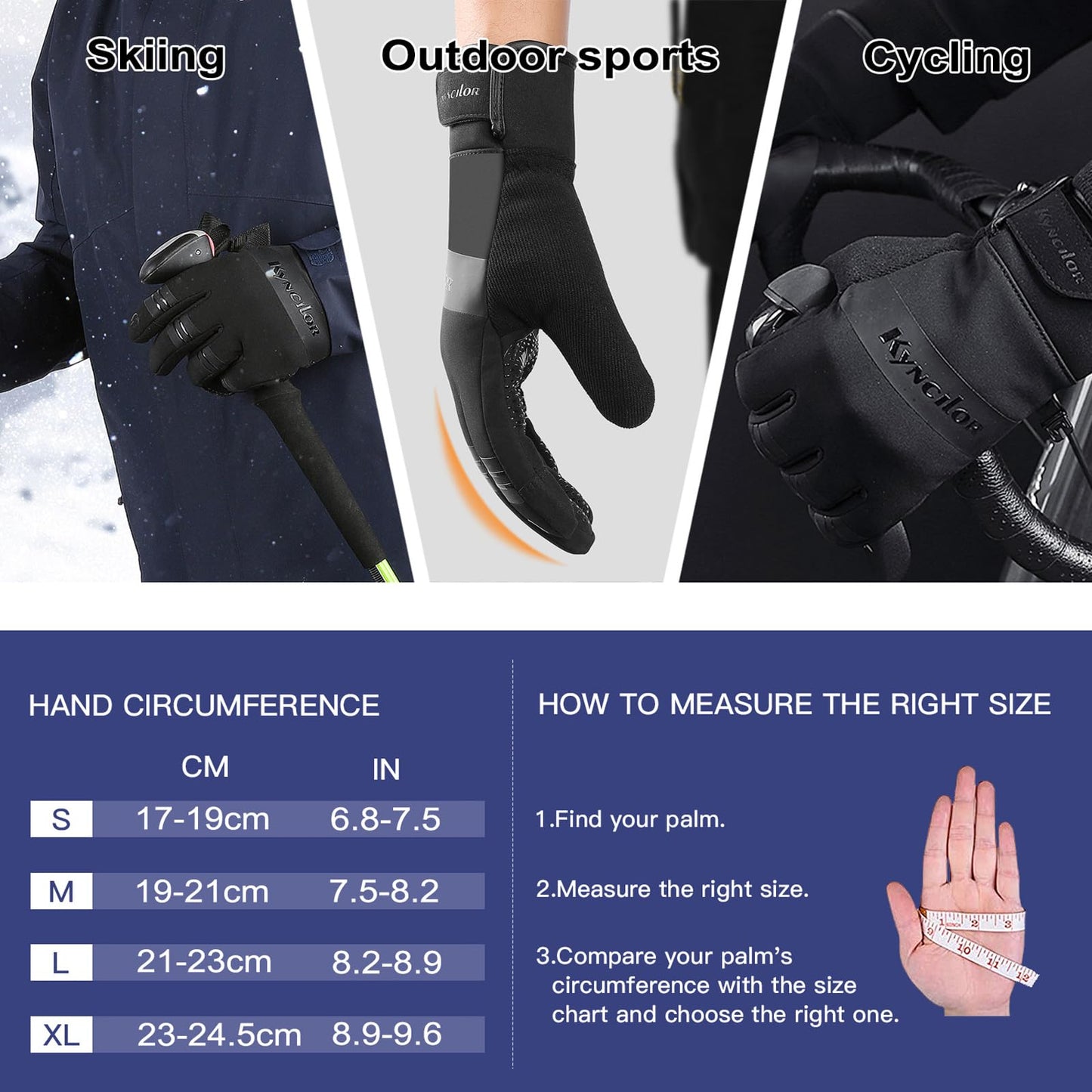 FOXLVDA 10℉ Winter Gloves Men Women, Waterproof Windproof Thermal Touch Screen Gloves, with Non-Slip Grip and Warm Lining for Cold Weather Cycling, Driving, Hiking, Running, Golf, Ski (Black, Medium)