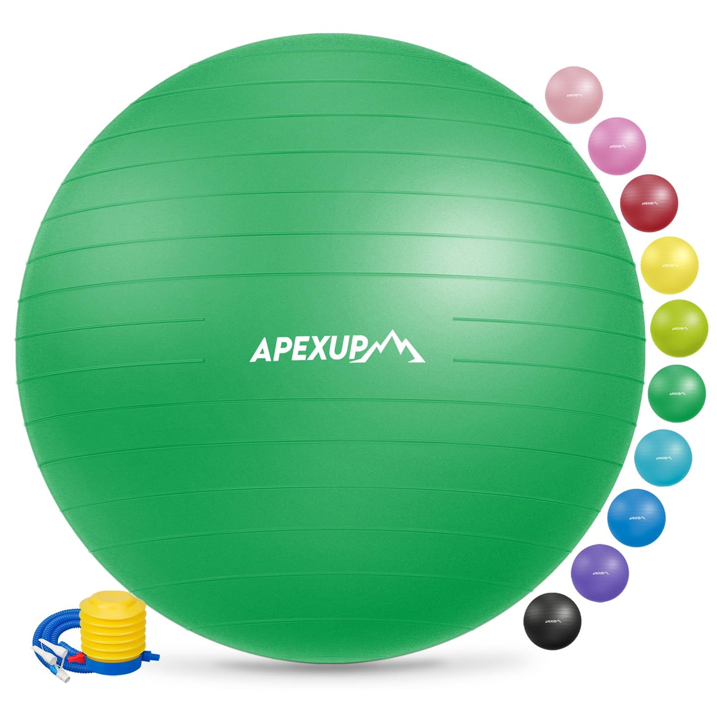 APEXUP Yoga Ball Exercise Ball, Anti Slip Stability Ball Chair, Heavy Duty Large Gym Ball for Fitness, Balance, Core Workout and Physical Therapy (S (15"~18") 45cm, Dark Green)