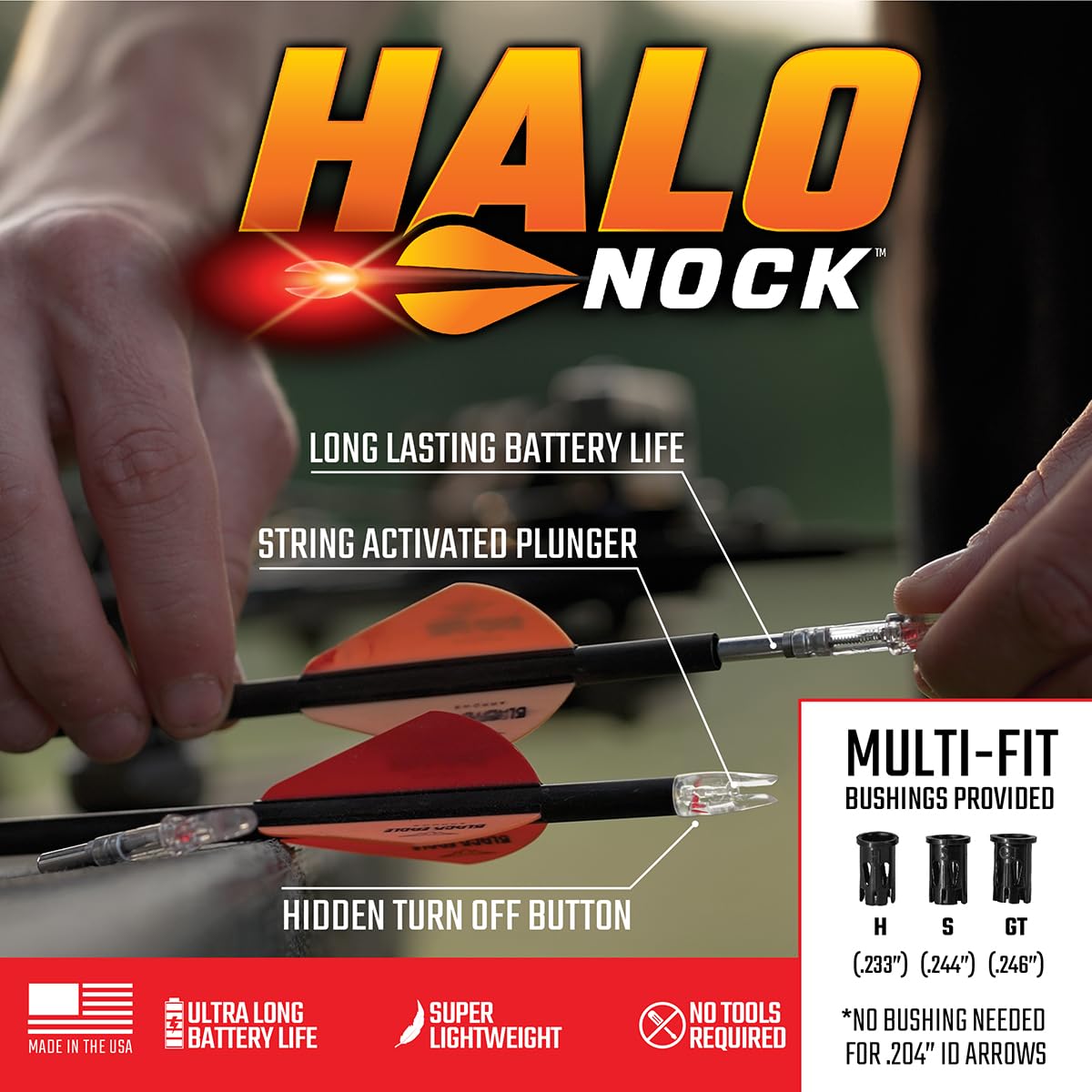 Halo Nock FIT Lighted Nocks for Archery & Bowhunting, Fits .204, 233, & .244-.246 Internal Diameter Arrows, Red, 3-Pack