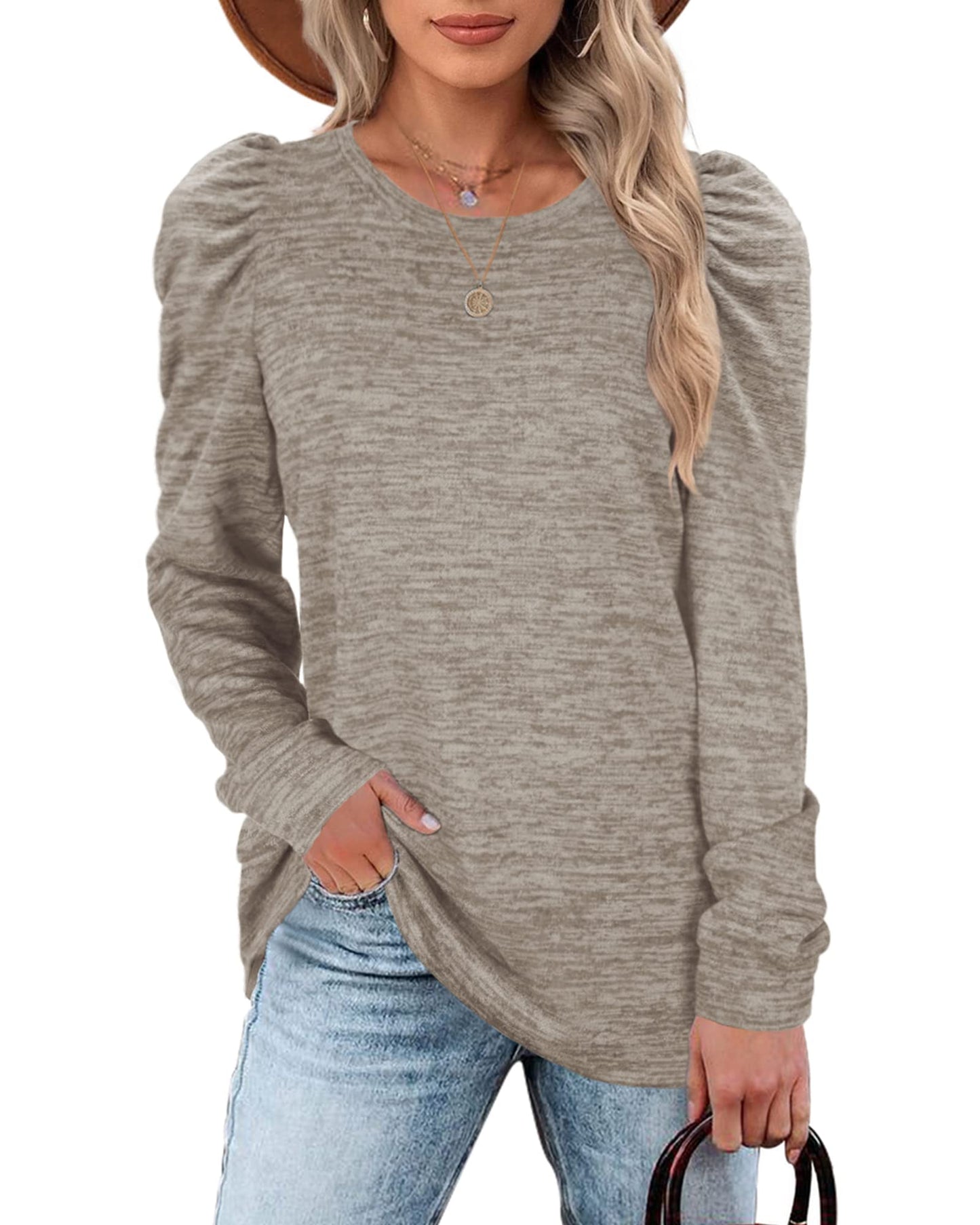 WEESO Long Sweaters for Women Lightweight Oversized Sweatshirts Casual Tops Khaki M