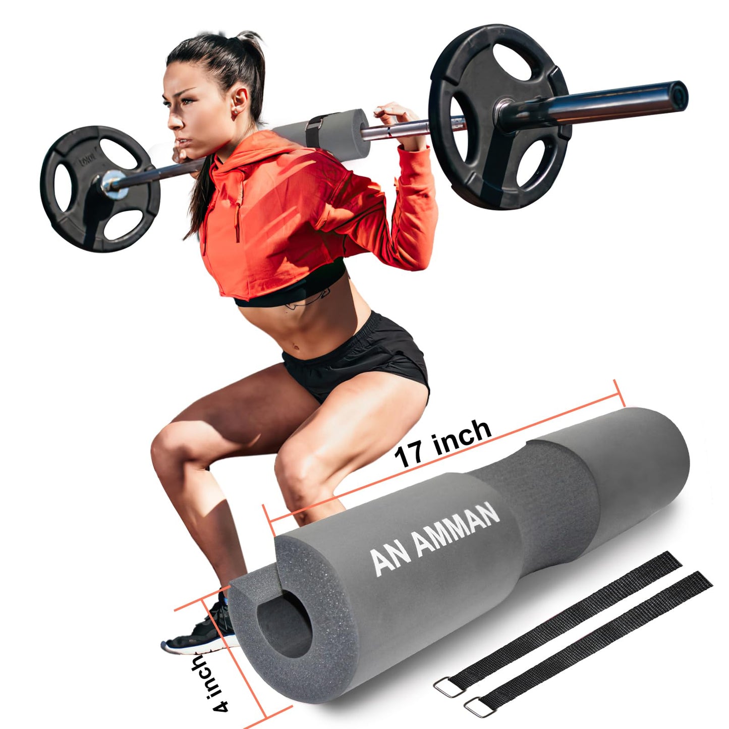 AN AMMAN Barbell Pad Perfect for Squat, Hip Thrust - Relieves Neck and Shoulder Pain Thick Foam Cushion - Gym Workout Smith Machine Thruster Weightlifting Green