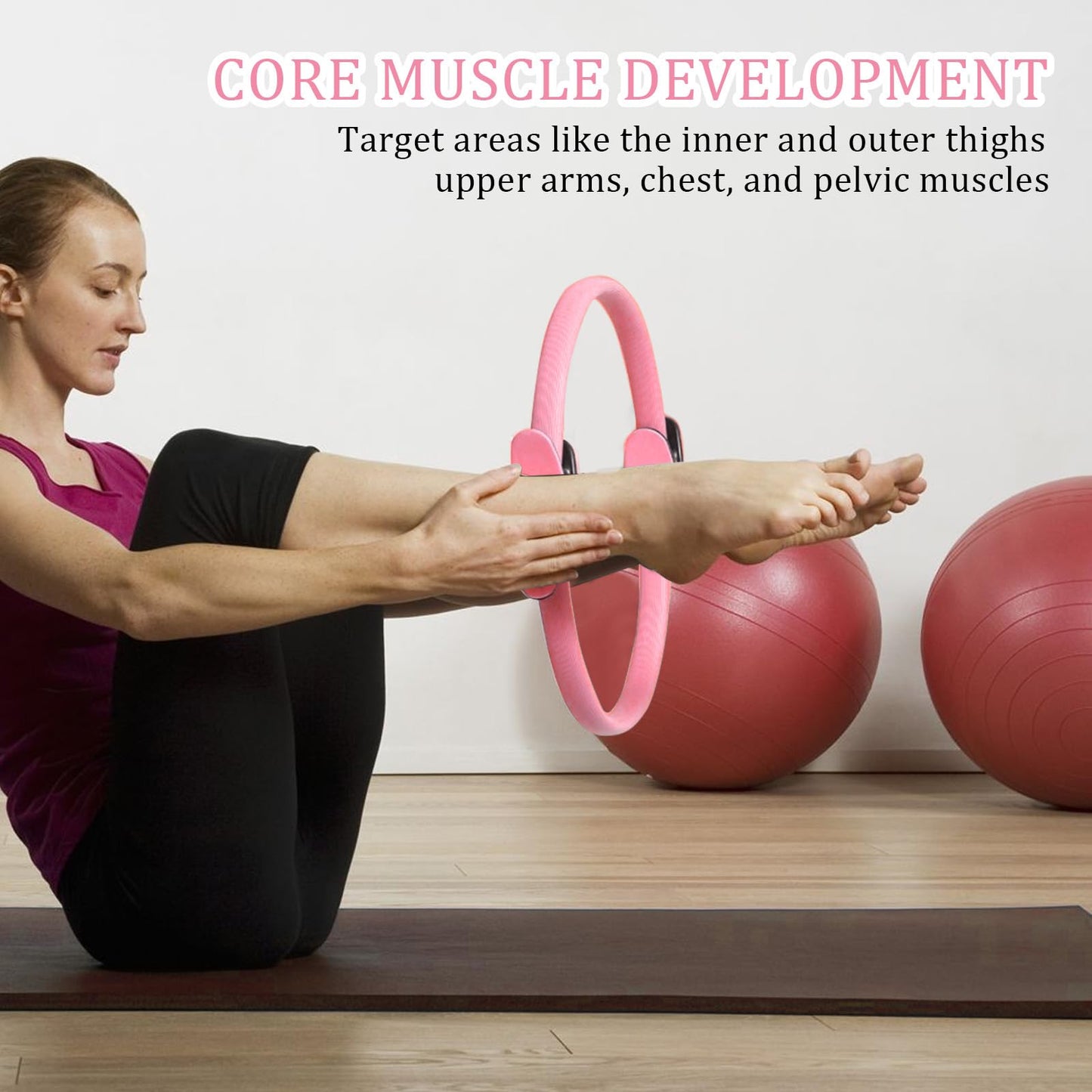 Gavigain Yoga Circle 4 Color Double Grip Yoga Pilates Ring Resistance Circle Portable Fitness Circle for Thigh and Leg Fitness Muscle Lines (Pink)