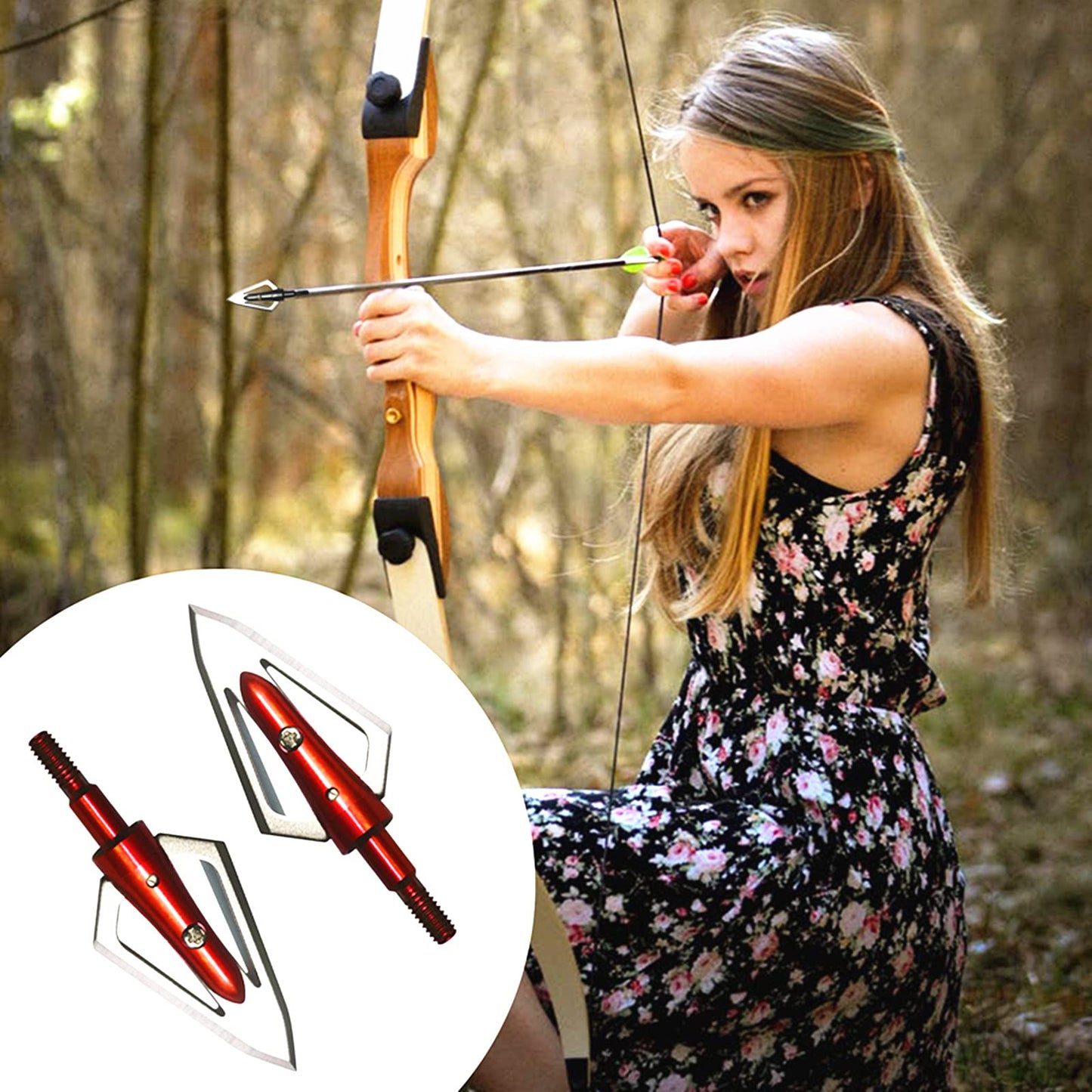 LeeMui Aluminum Hunting Archery Broadheads Blades Grain Screw-in Arrow Heads Tips Portable Case for Arrowheads Broadheads