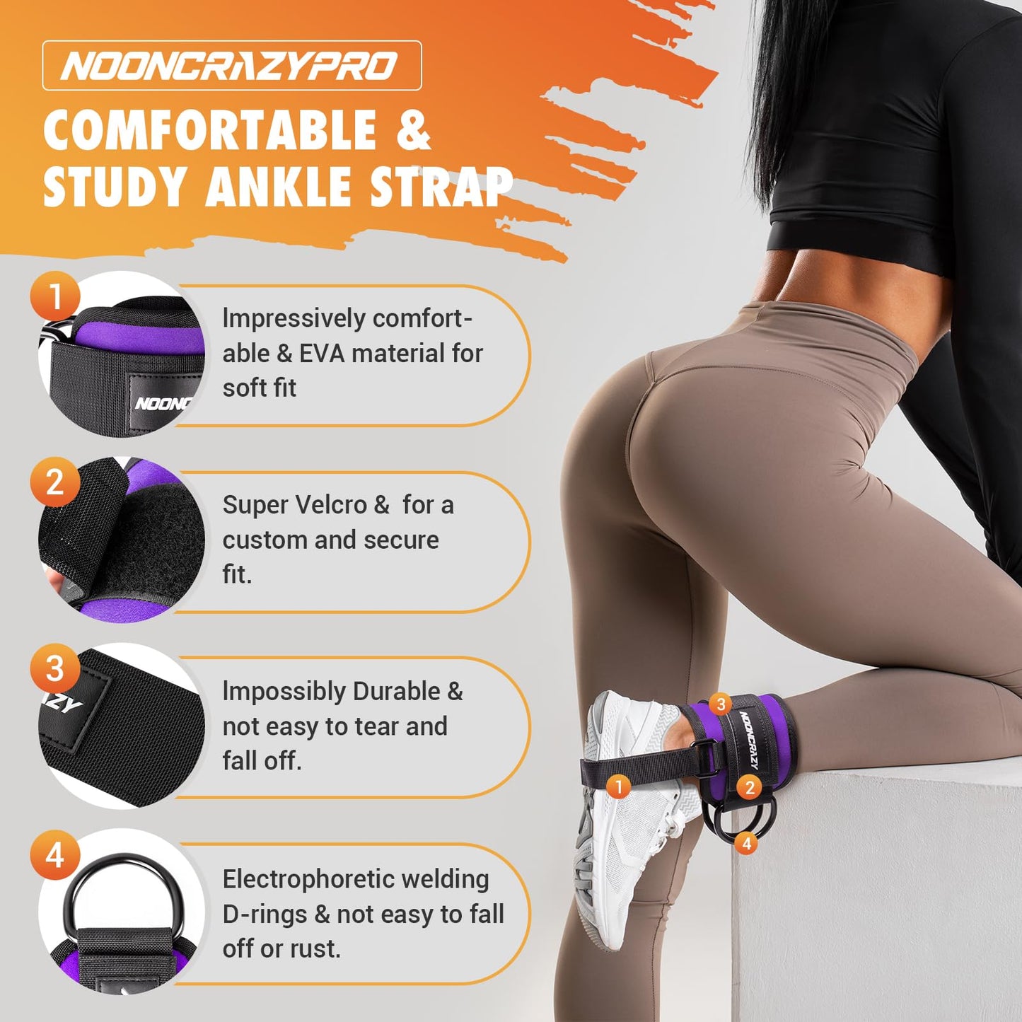 Ankle Strap for Cable Machine Women, Adjustable Gym Cable Ankle Straps for Kickbacks, Glute Workouts, Leg Extensions, Curls, Booty Hip Abductors, Ankle Cuff for Cable Machine Accessories(Purple)