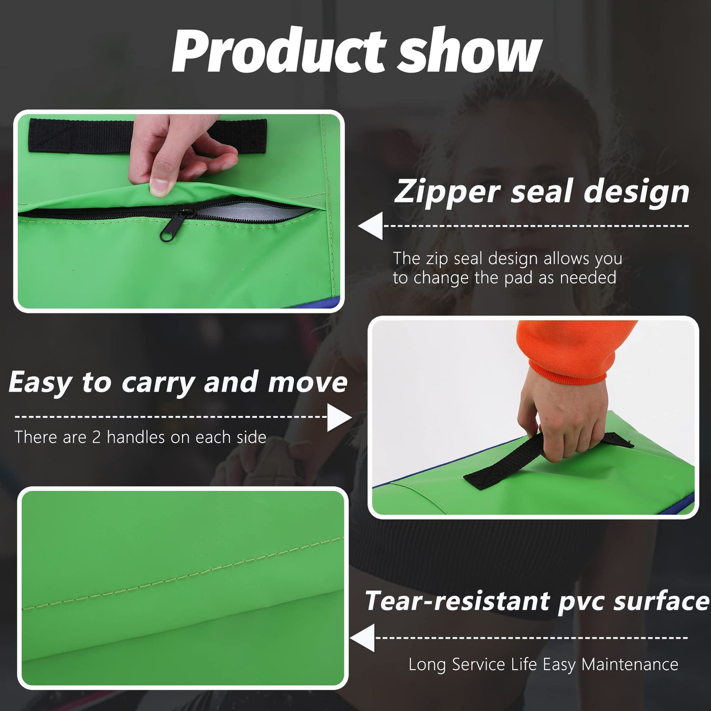 BestMassage Gymnastics Mat Incline Mat Tumbling Mat Folding Gymnastic Tumbling Mat Indoor/Outdoor Exercise Mat Home Gym Yoga Mat with Handle