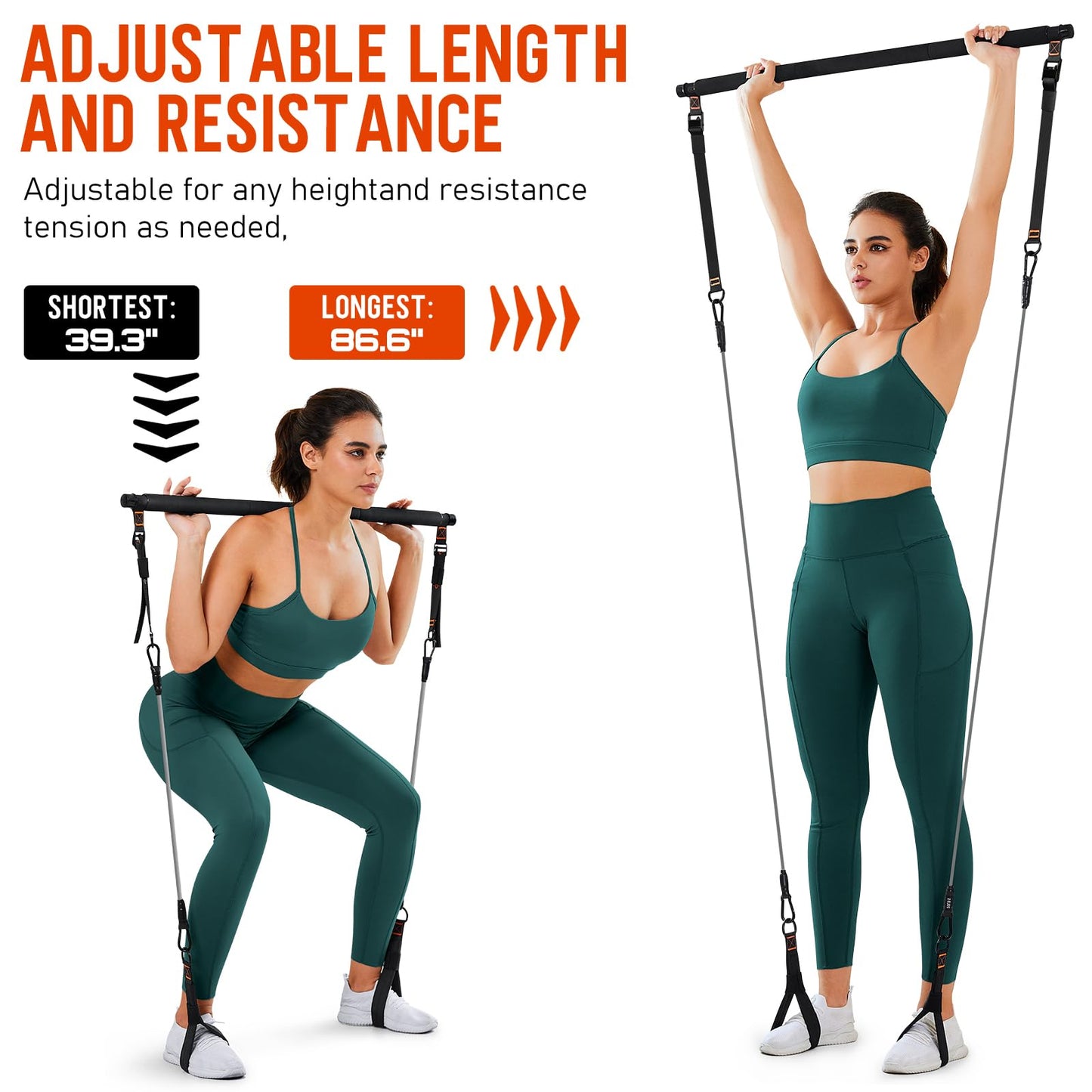 Pilates Bar Kit with Resistance Bands, 3-Section Multifunctional Yoga Pilates Bar with Metal Adjustment Buckle.Portable Pilates Equipment for Women & Men Full-Body Workouts at Home Gym