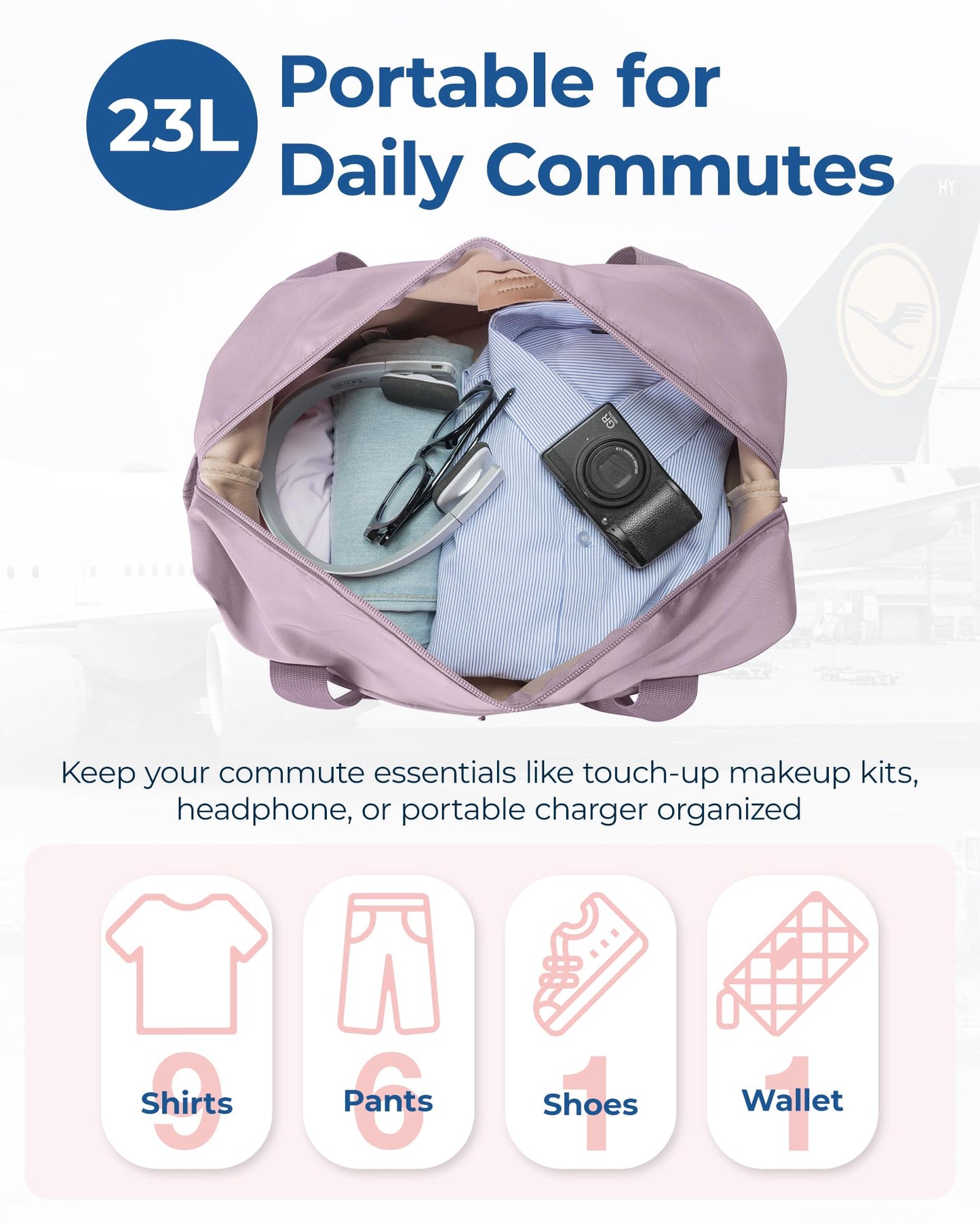 BAGSMART For Spirit Airlines Personal Item Bag, 23L Foldable Weekender Bags for Women Gym Tote Overnight Bag for Travel