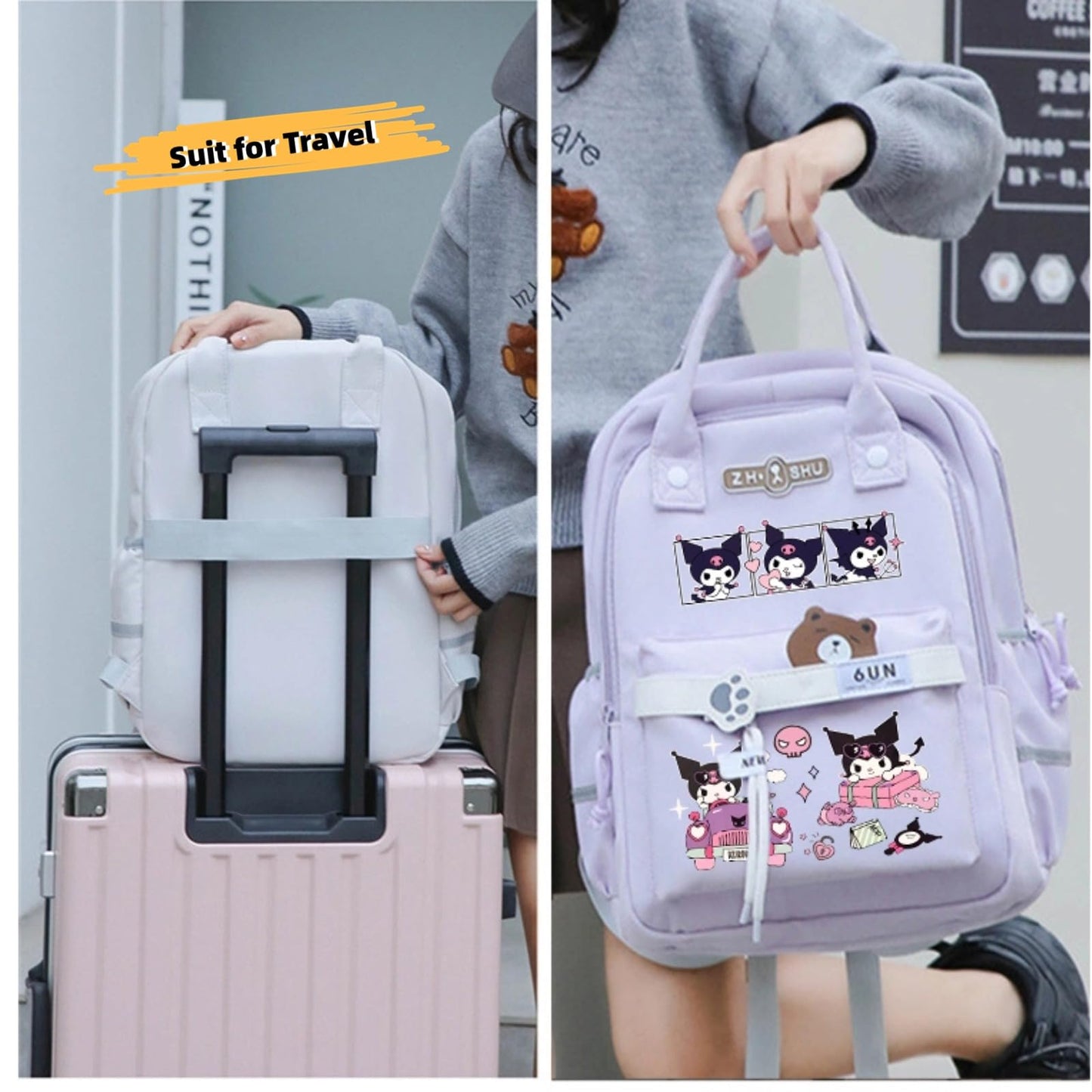 Kawaii Backpack with 21Pcs Accessories Anime Cartoon Anti-Theft Travel Aesthetic New Semester Gifts Bag with Cute Pins…