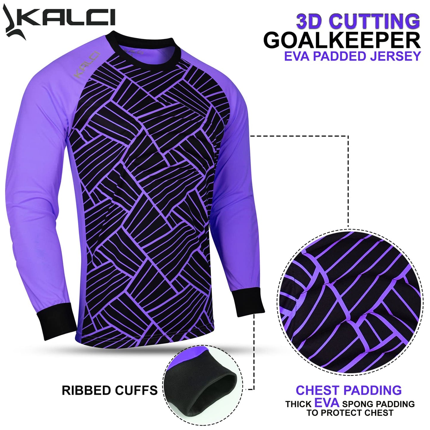 Kalci Hidden Chest Padding Soccer Goalie Jersey Youth & Adult Long Sleeves Elbow Padded Goalkeeper Shirt for Boys & Girls (Lavender - XX-Small)