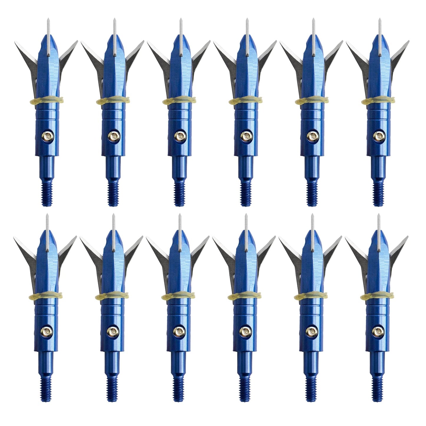 e5e10 12pcs Hunting Broadheads 100 Grain Archery Broadheads New Stell Broadheads + 1 pcs Black Broadhead Case for Arrowheads (Blue)