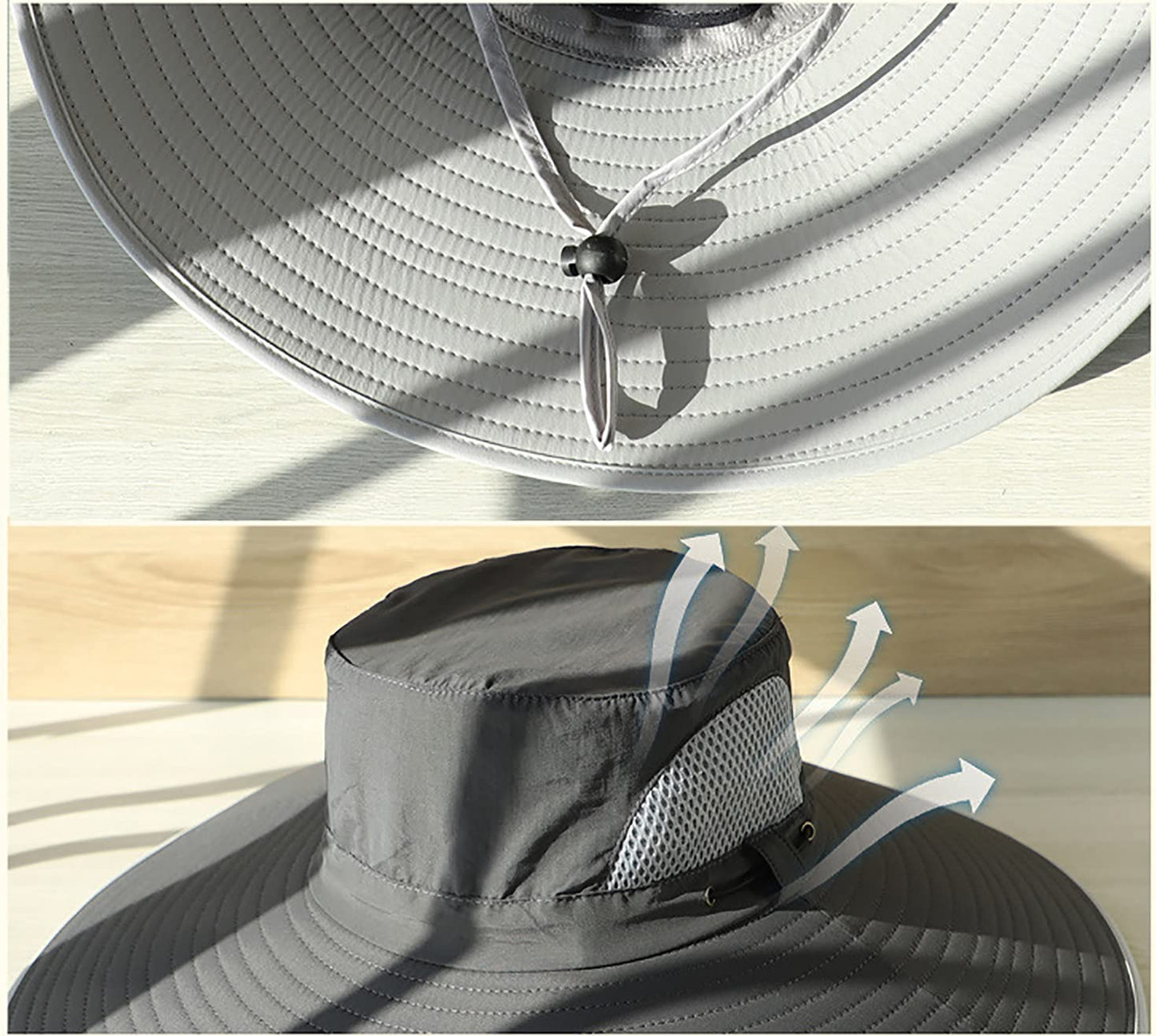 Leotruny Men Wide Brim Sun Hats UPF50+ Waterproof Breathable Bucket Hat for Fishing, Hiking, Camping (C04-light Grey)
