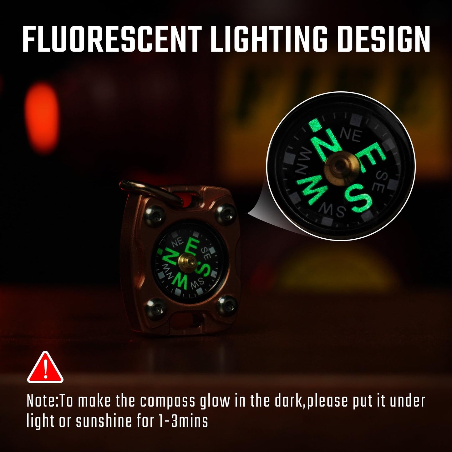 Mecarmy Mini Compass Titanium/Brass, Pocket Compass Hiking Survival, Small Waterproof Ipx5 Hiking Compass Keychain, Special Compass Necklace, Survival Hiking Gear Graduation Present for Women Men