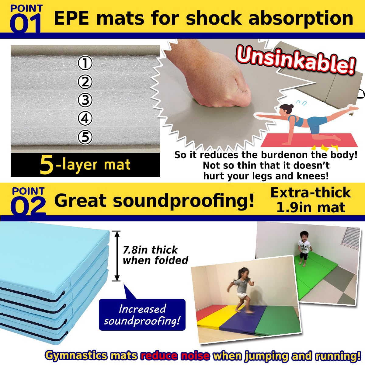 KaRaDaStyle Gymnastics Mat 4-Folding Stretch Mats 71"x31"x2" Exercise Muscle Training Children Play Horizontal Bar Mat Yoga Sports Soundproof Home Use (Beige/4-fold)