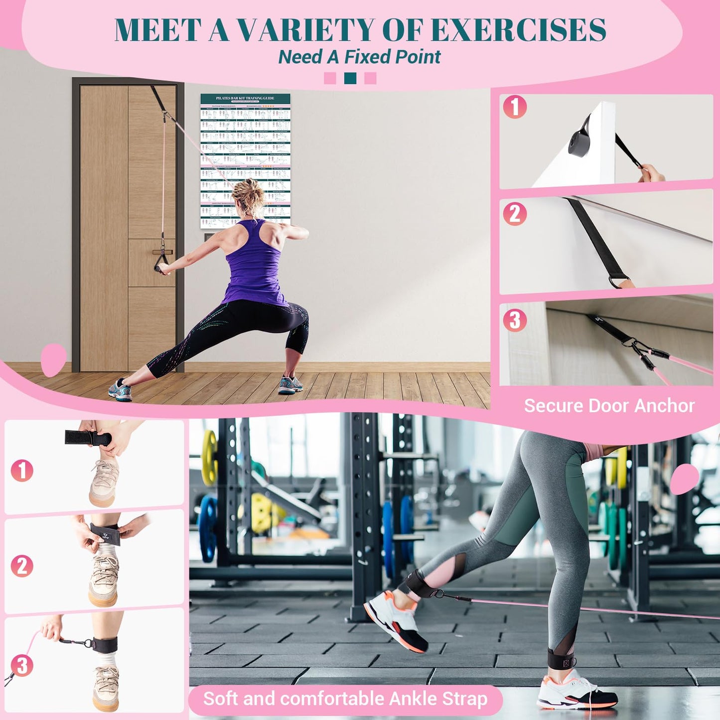 Pilates Bar Kit with Resistance Bands, Multifunctional Yoga Pilates Bar with Heavy-Duty Metal Adjustment Buckle, Portable Home Gym Pilates Resistance Bar for Women Full Body Workouts(20-150LBS)-Purple