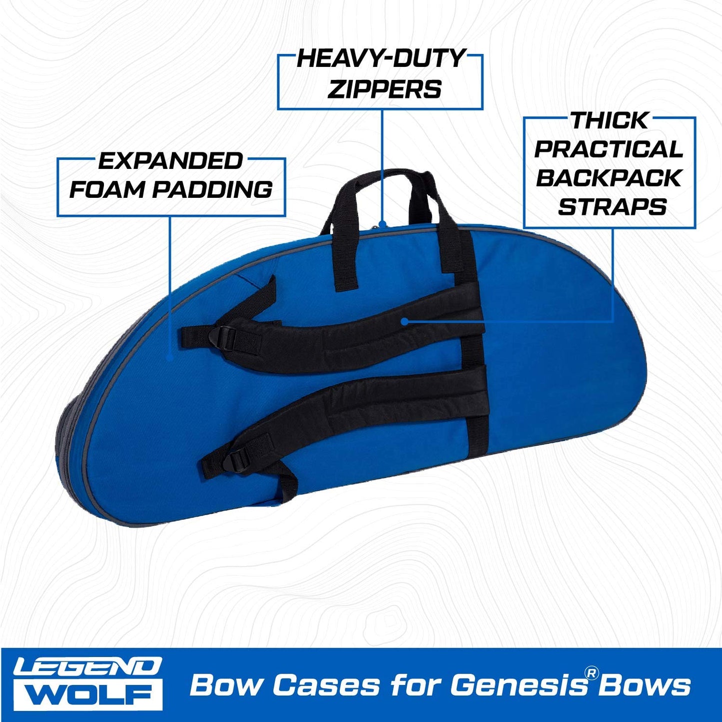 LEGEND Wolf Genesis Compound Bow Case - NASP Archery Travel Bag for Genesis Bows with Foam Padding, Backpack Straps, External Pockets & Nylon Lining - Ultimate Gear Protection - 37 inch Interior- Blue