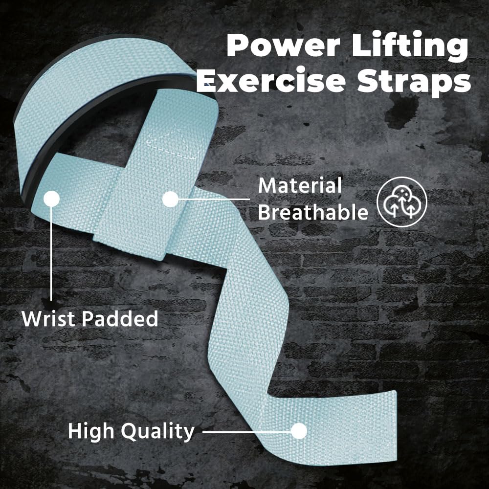 Lifting Straps, Weightlifting Straps, Deadlift Straps with Padded Neoprene for Power Lifting, Bodybuilding, Gym Workout, Strength Training & Fitness Workout - Light Blue