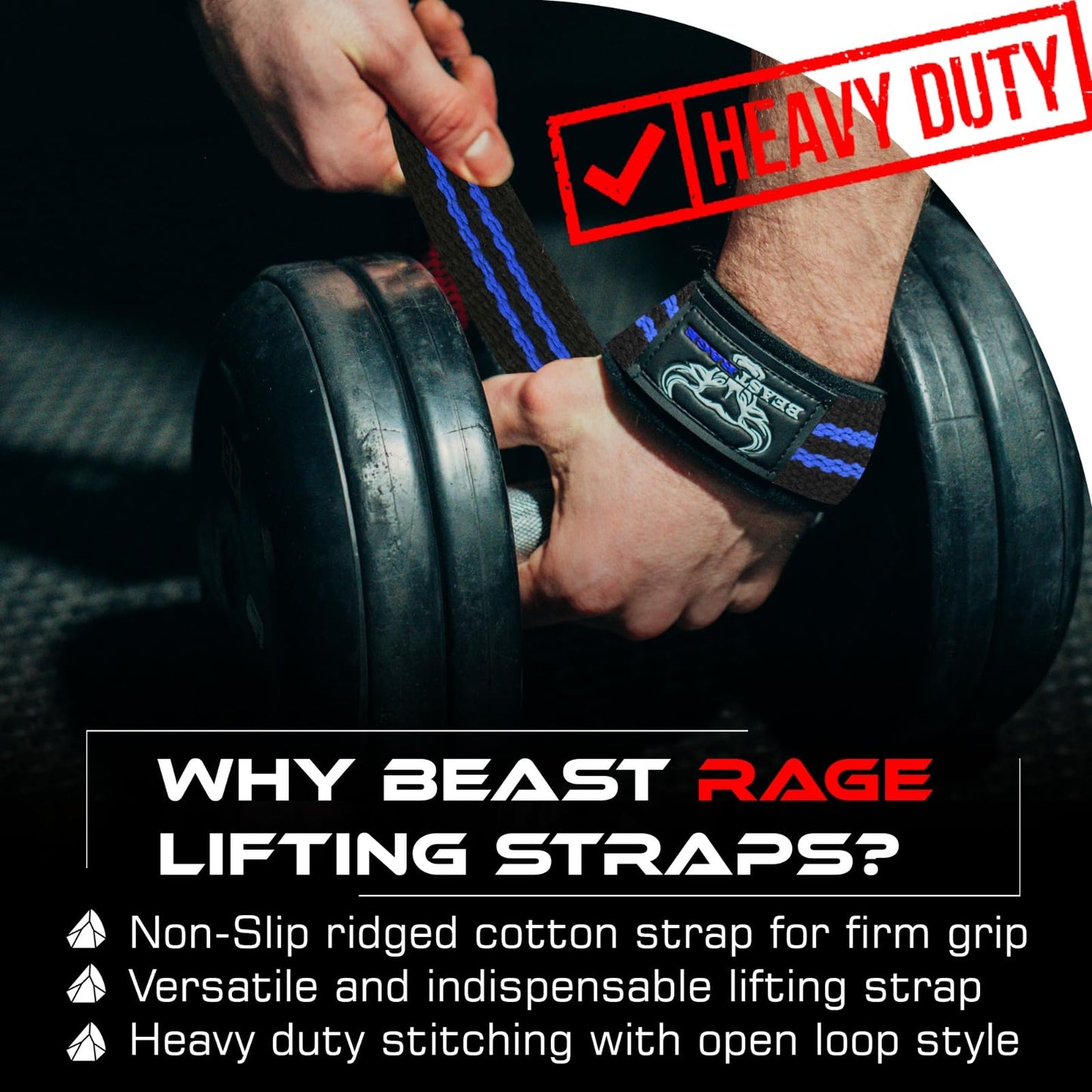 BEAST RAGE Lifting Wrist Straps for Weightlifting, Weight Lifting Straps Gym Power Workouts Lifting Straps Padded Cotton Men Women Supportive Lift Deadlift Straps Hard Pull Exercise Straps (Black/blue)