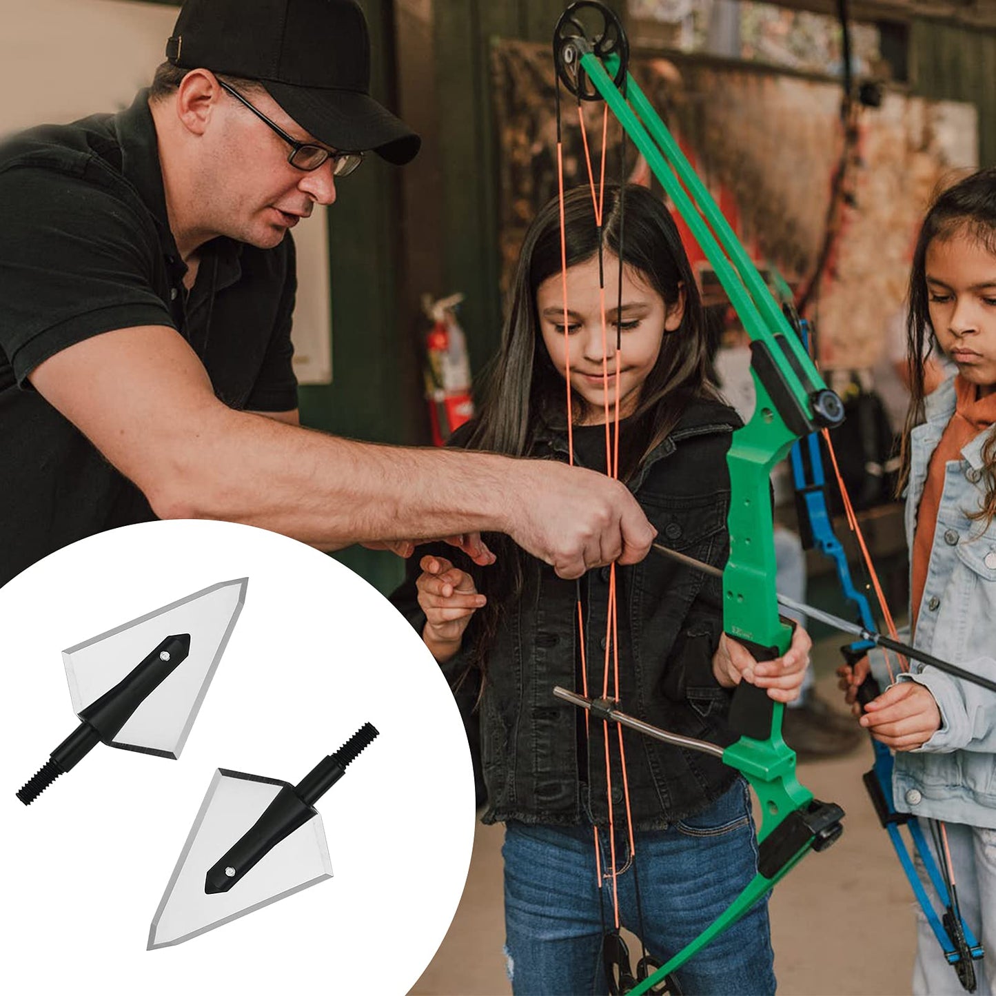 LeeMui Aluminum Hunting Archery Broadheads Blades Grain Screw-in Arrow Heads Tips Portable Case for Arrowheads Broadheads Black