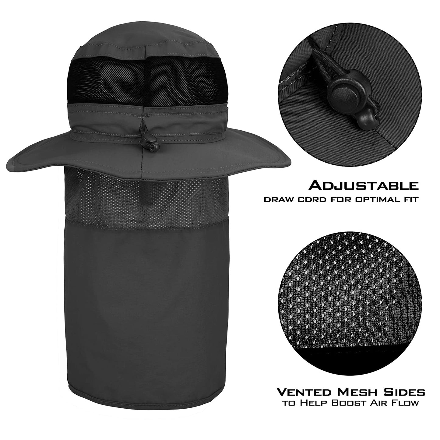 KastKing UPF 50 Boonie Hat Fishing Hat with Removable Neck Flap Sun Hats,Gray