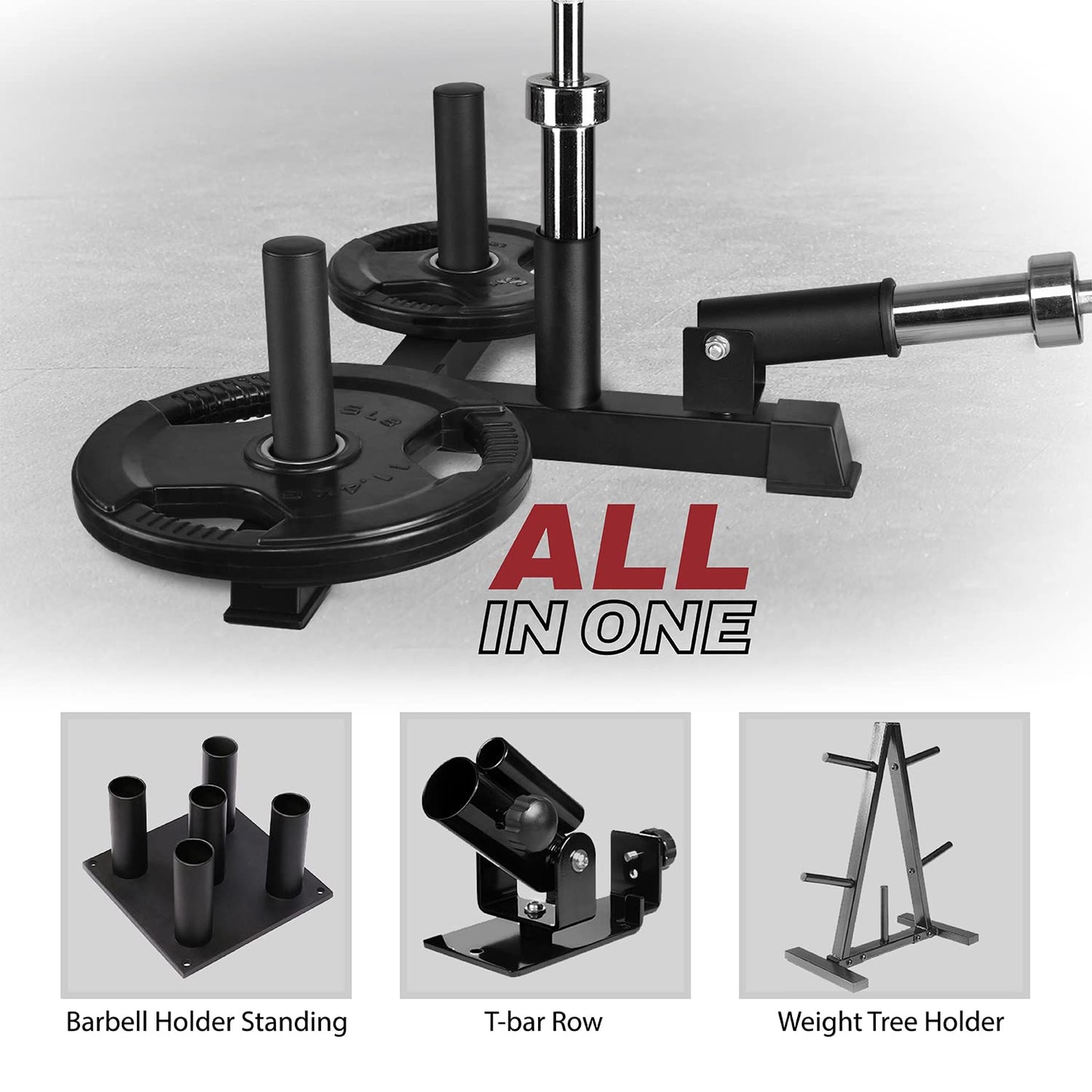Yes4All Premium T Bar Row Multifunction 3 in 1 (T-bar Row - Weight Plate Holder - Barbell Holder) - 360° Swivel & Easy to Install – Fits 2” Olympic Bars & Weight Plates