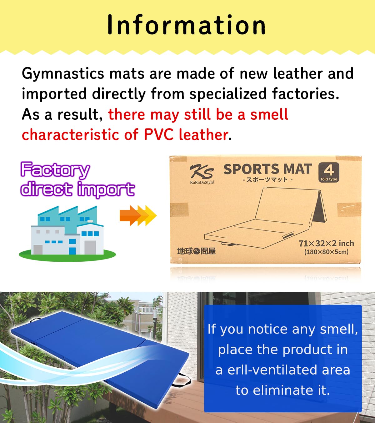 KaRaDaStyle Gymnastics Mat 4-Folding Stretch Mats 71"x31"x2" Exercise Muscle Training Children Play Horizontal Bar Mat Yoga Sports Soundproof Home Use (Beige/4-fold)