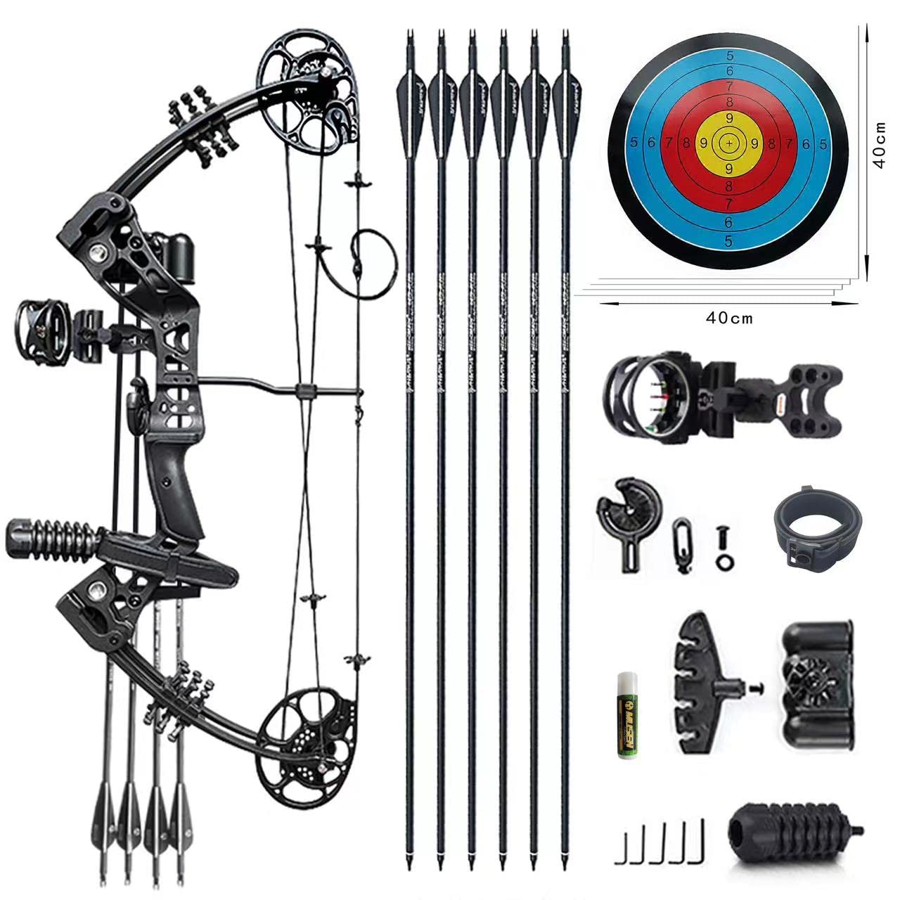 PANDARUS Compound Bow Set 15-45lbs for Pull Beginner and Teens Right Handed Adjustable 18"-29" Draw Length, 320 FPS Speed, Hunting Bow Archery Set New 2024(Black Right Handed)