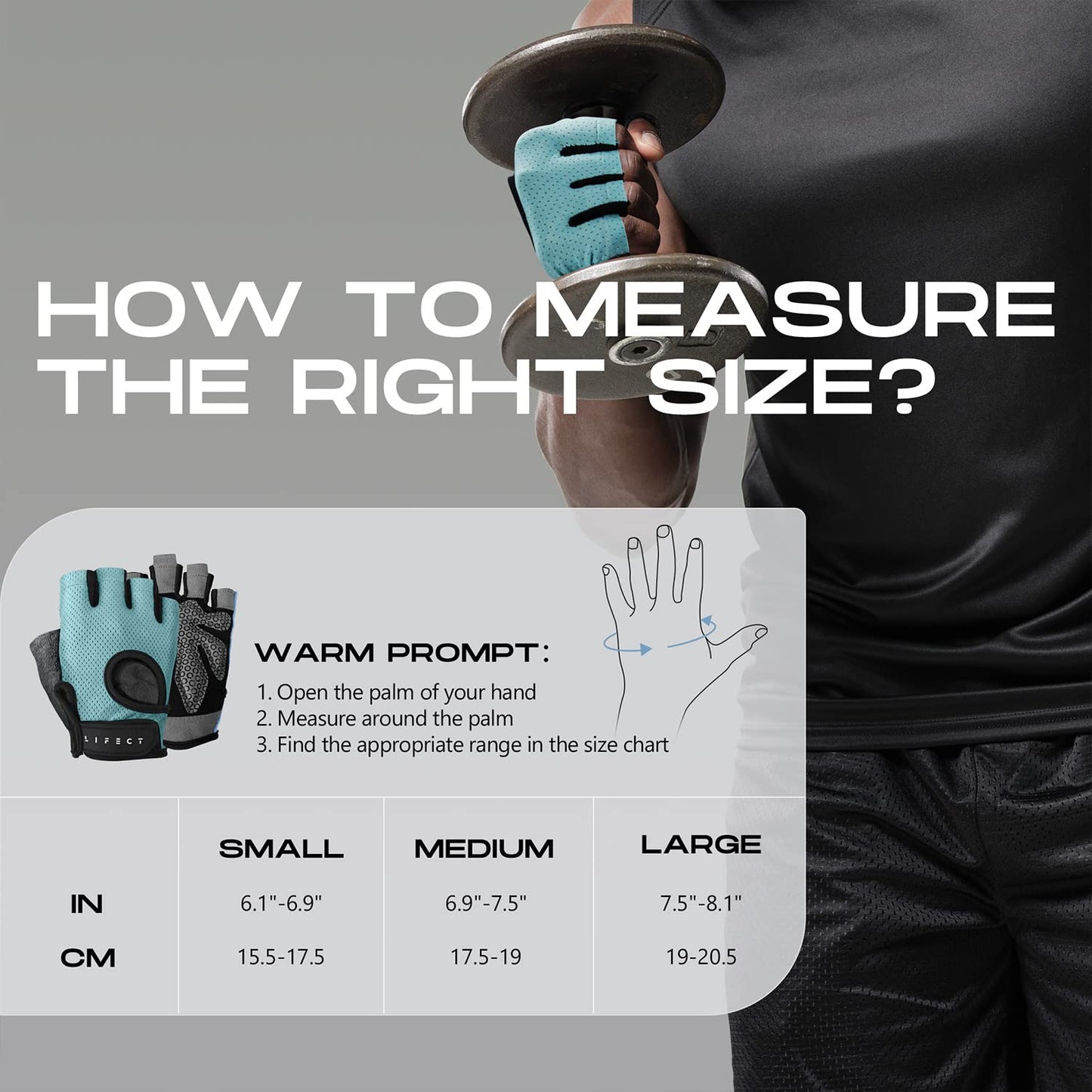 LIFECT Essential Breathable Workout Gloves, Knuckle Weight Lifting Fingerless Gym Exercise Gloves with Curved Open Back, for Powerlifting, Crossfit, Women and Men (Blue, Medium)
