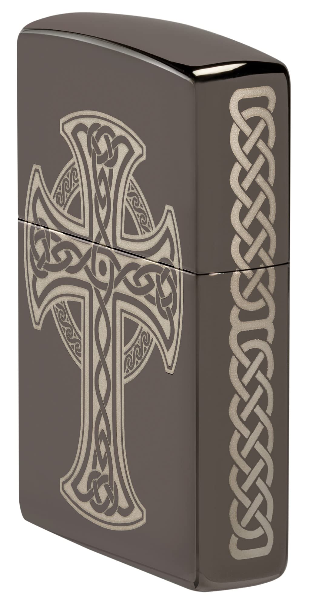 Zippo Laser Engraved Celtic Cross Design Black Ice Pocket Lighter