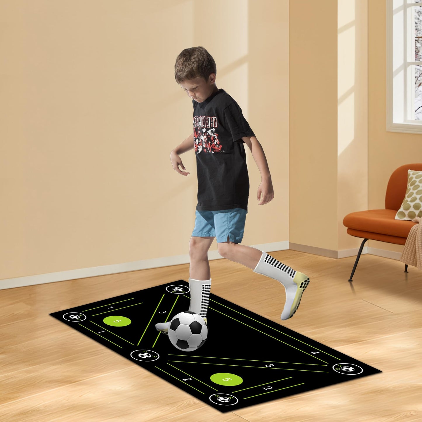 Soccer Training Mat,Football Footstep Training Mat-Silent Shock Absorption Training Mat,Anti-Skid Soccer Footwork Training Mat,Ball Mastery Mat Soccer Gift for Soccer Enthusiasts
