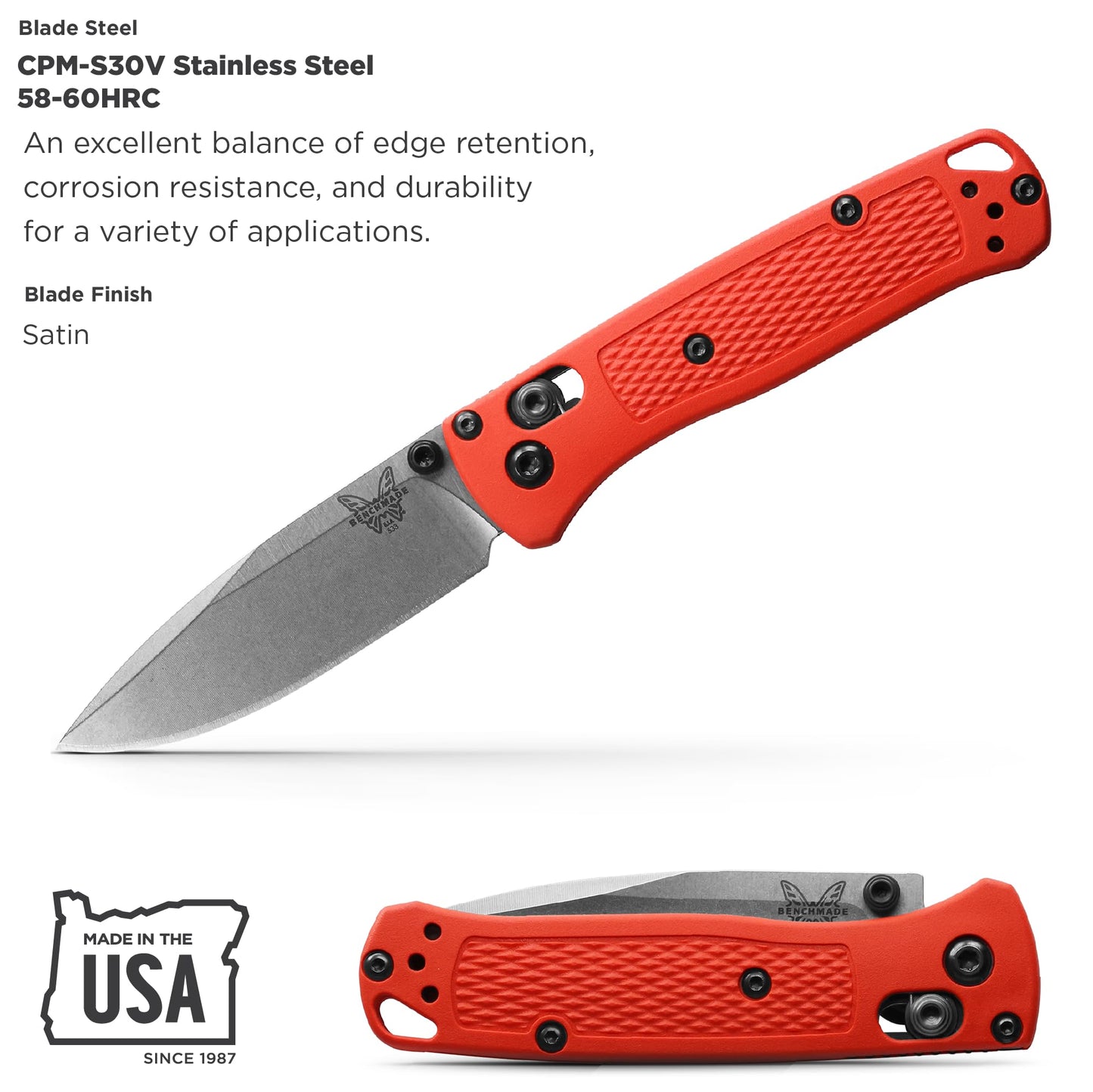 Benchmade - Mini Bugout 533 Folding Knife with Mesa Red Grivory Handle (533-04)