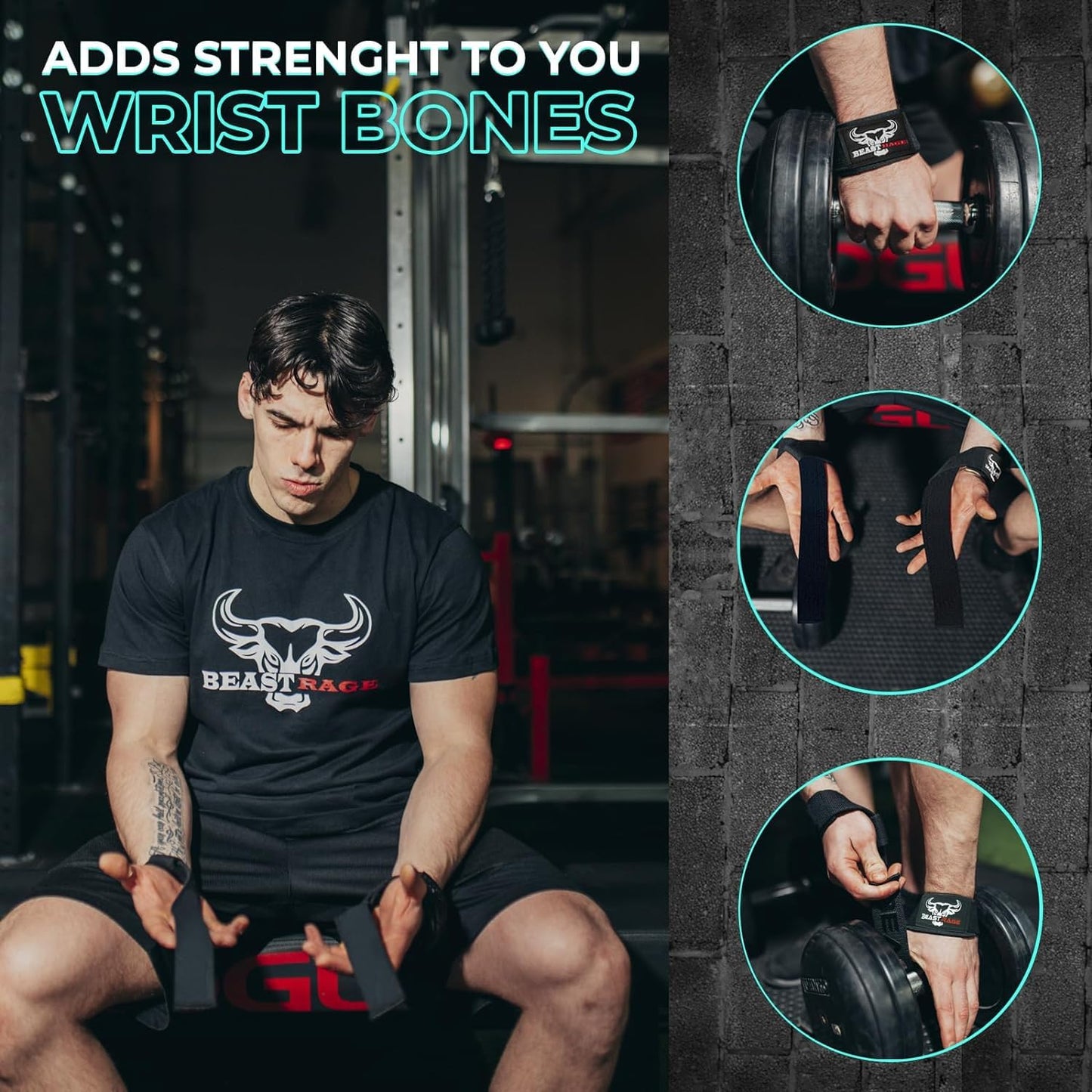 BEAST RAGE Lifting Wrist Straps for Weightlifting, Weight Lifting Straps Gym Power Workouts Lifting Straps Padded Cotton Men Women Supportive Lift Deadlift Straps Hard Pull Exercise Straps (Original Black)