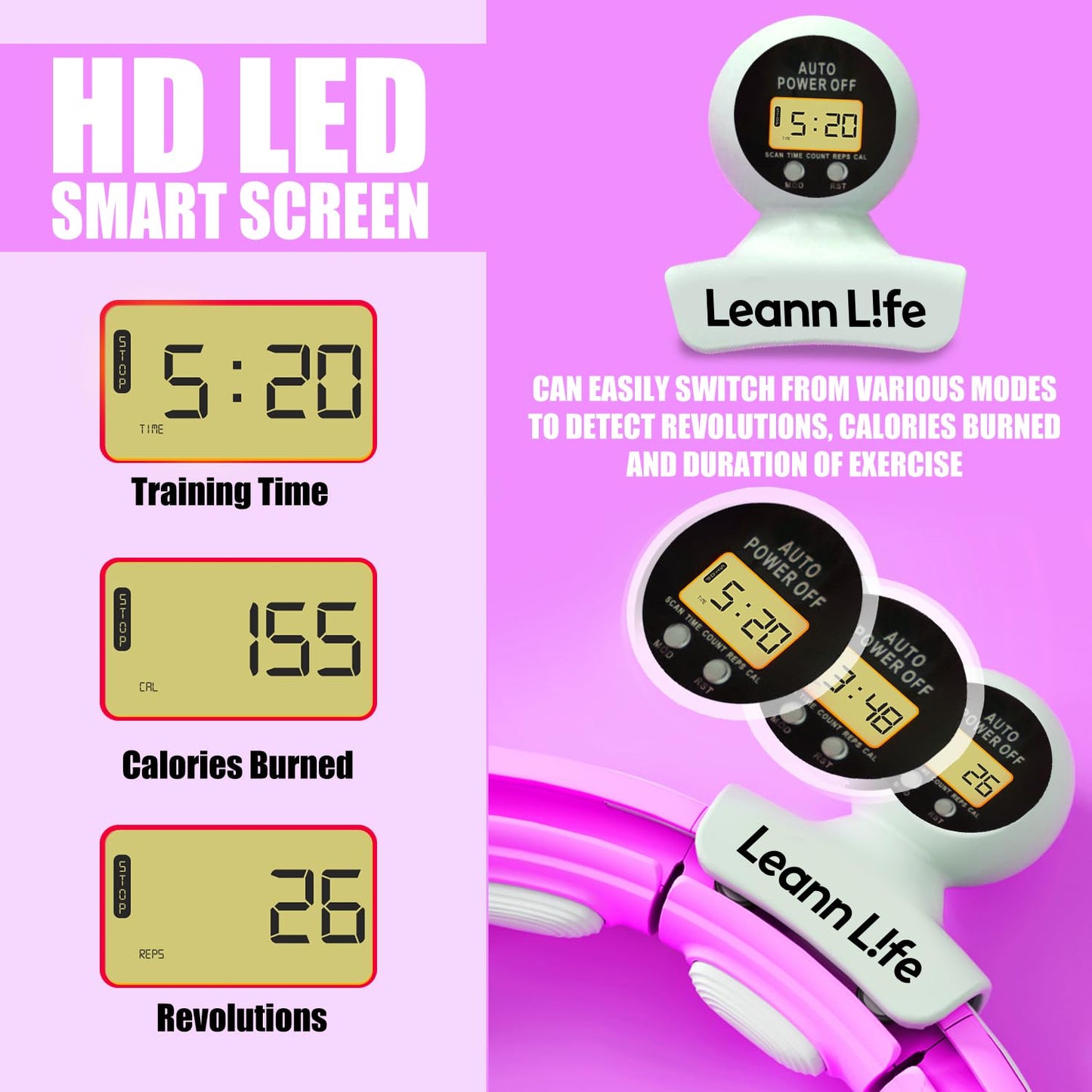 Leann L!fe U5-16 Knots with Counter, U5 Silent Smart Weighted Hula Hoop for Adults Weight Loss Infinity Hoop Plus Size, Home Outdoors Fitness Exercise, Abdominal Toner, (Purple-Waist 28"~46")
