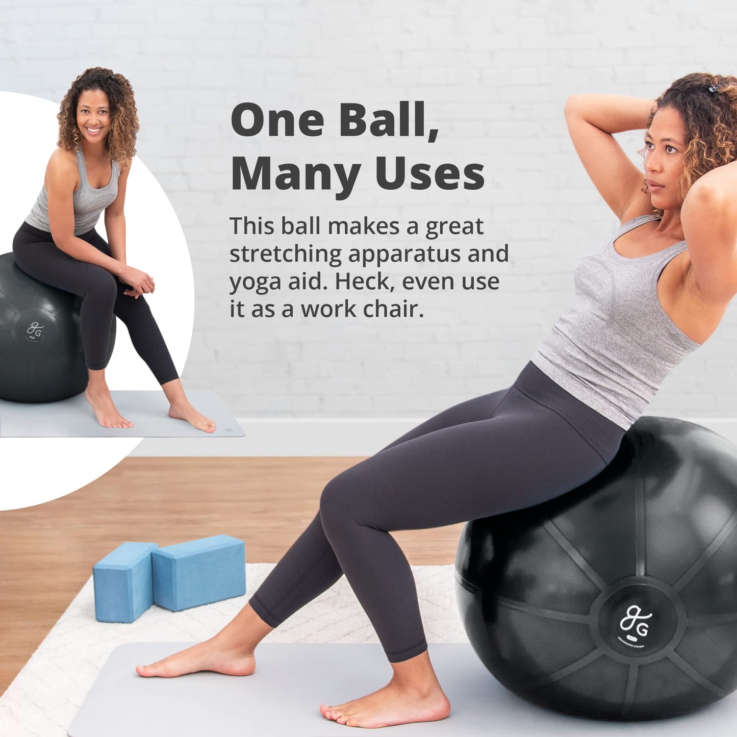Greater Goods Exercise Ball - Yoga Ball for Working Out, Balance, Stability, and Pregnancy, Jet Black, 55cm