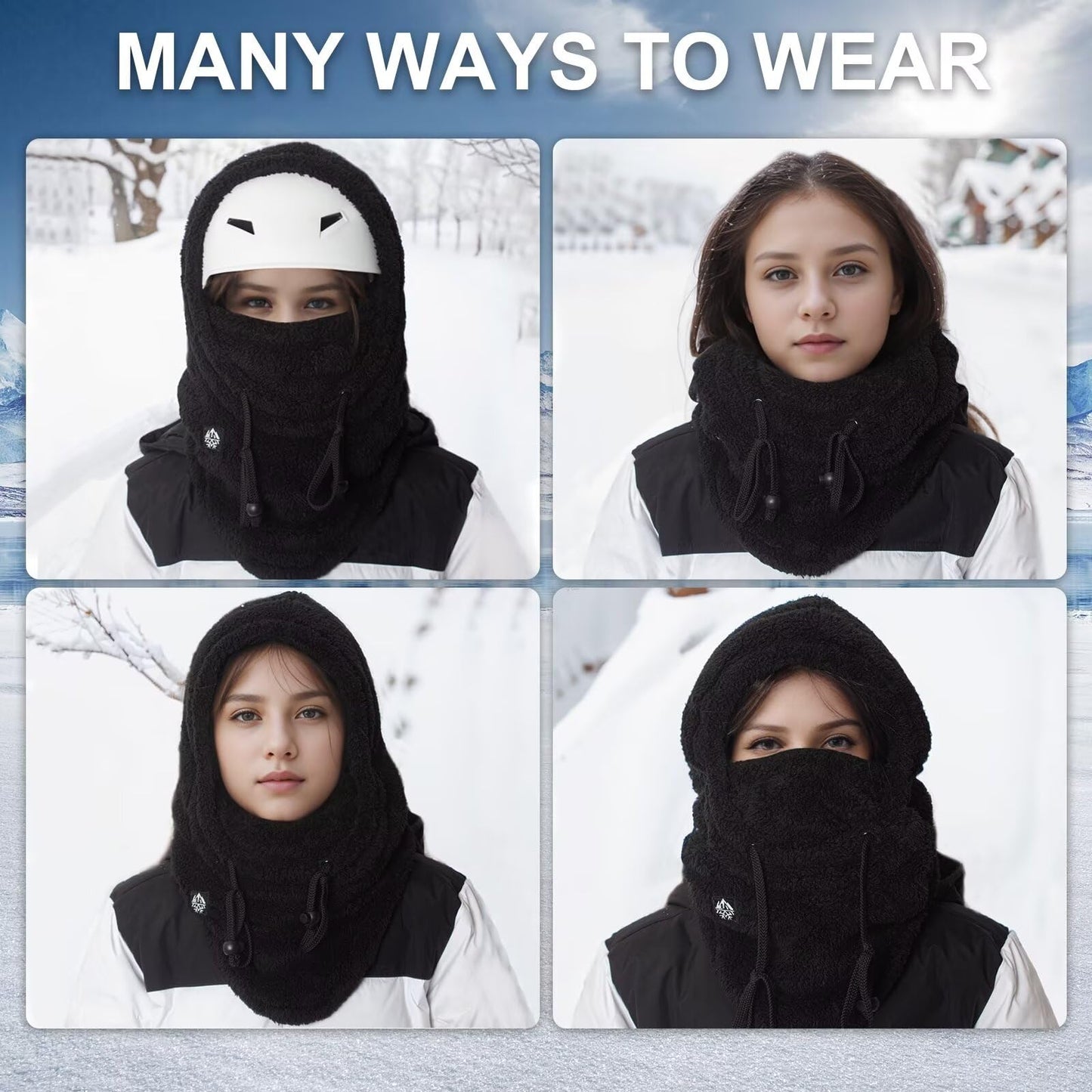 Ski Mask Balaclava for Men and Women Cold Weather Winter Fleece Windproof Face Cover Hooded Scarf Hat Head Warmer