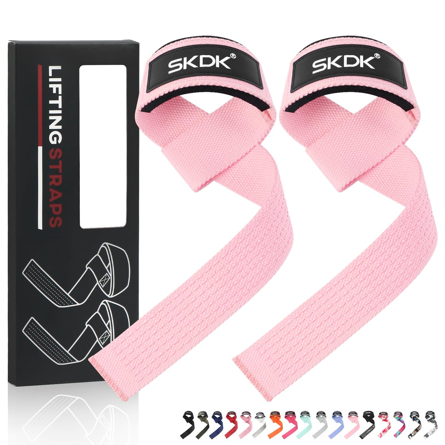 SKDK Cotton Hard Pull Wrist Lifting Straps Grips Band-Deadlift Straps with Neoprene Cushioned Wrist Padded and Anti-Skid Silicone - for Weightlifting, Bodybuilding, Xfit, Strength Training