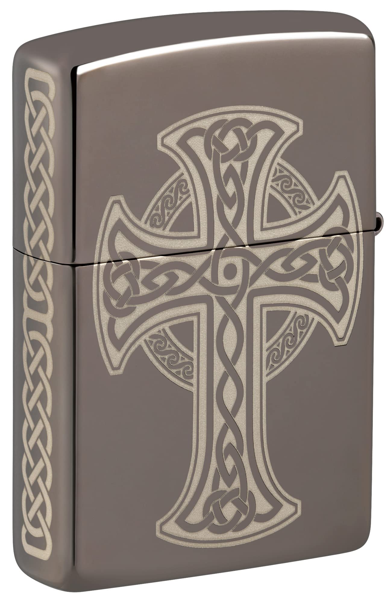 Zippo Laser Engraved Celtic Cross Design Black Ice Pocket Lighter